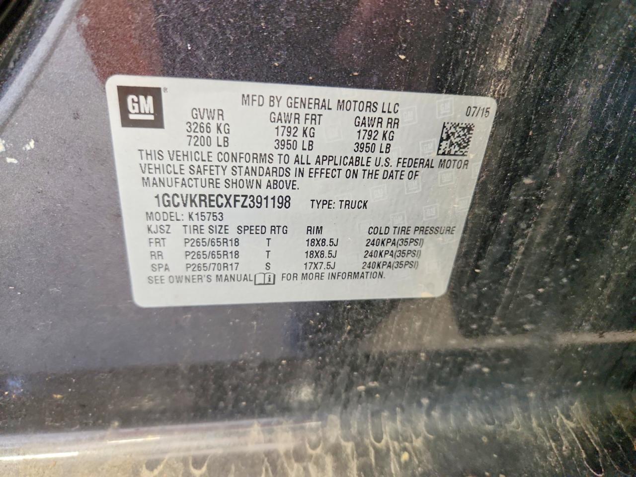 2015 Chevrolet Silverado K1500 Lt Gray vin: 1GCVKRECXFZ391198