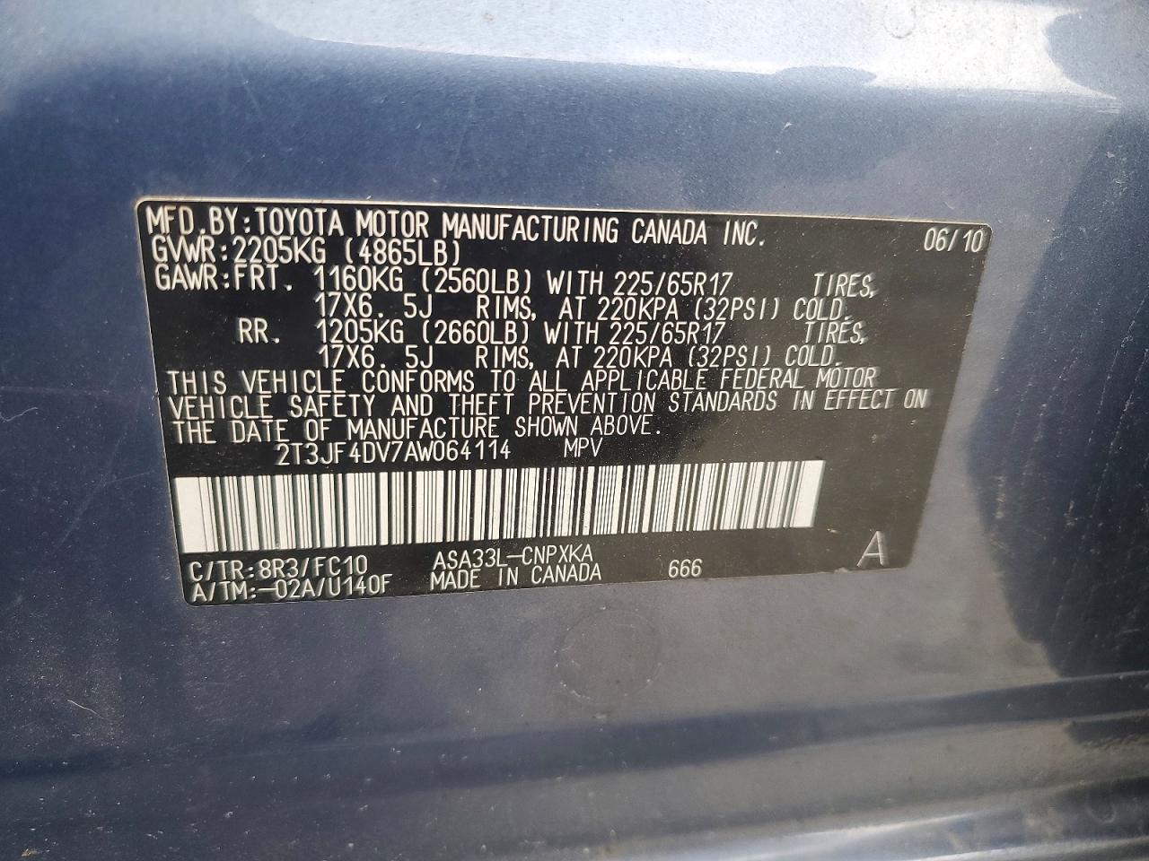 2010 Toyota Rav4 Base Blue vin: 2T3JF4DV7AW064114