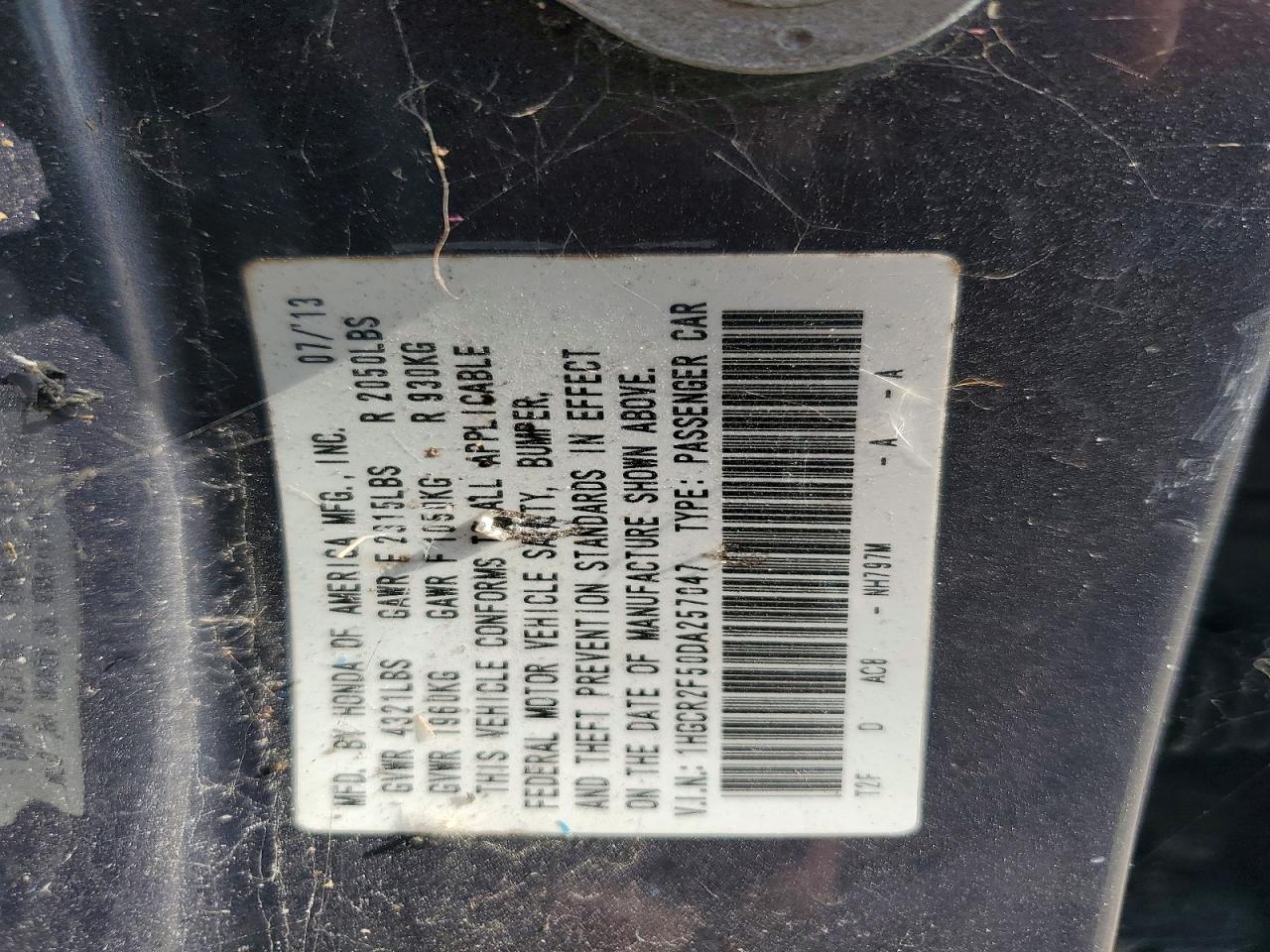2013 Honda Accord Sport Gray vin: 1HGCR2F50DA257047