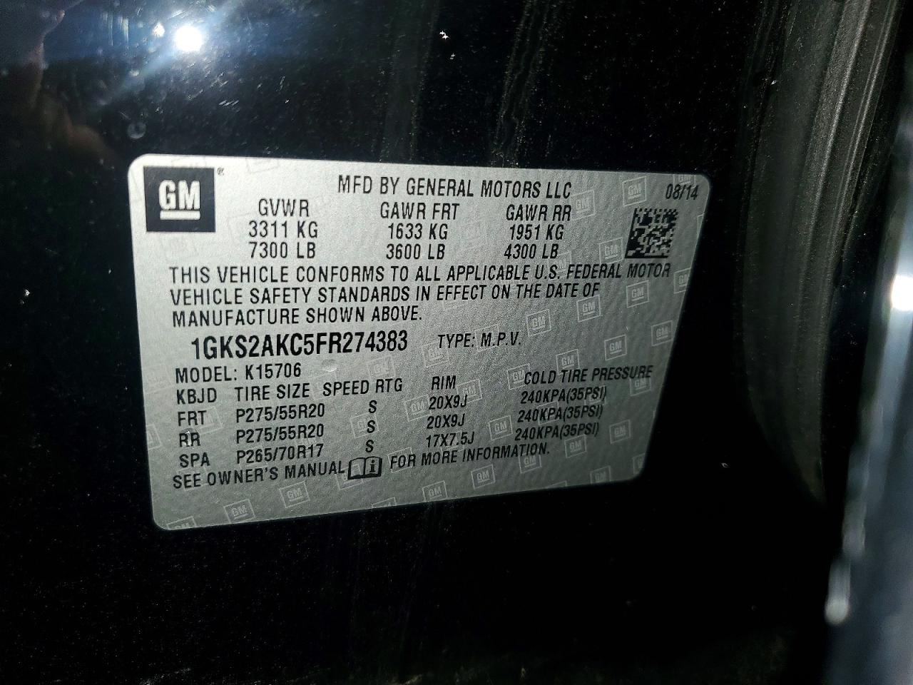 2015 Gmc Yukon Sle Black vin: 1GKS2AKC5FR274383