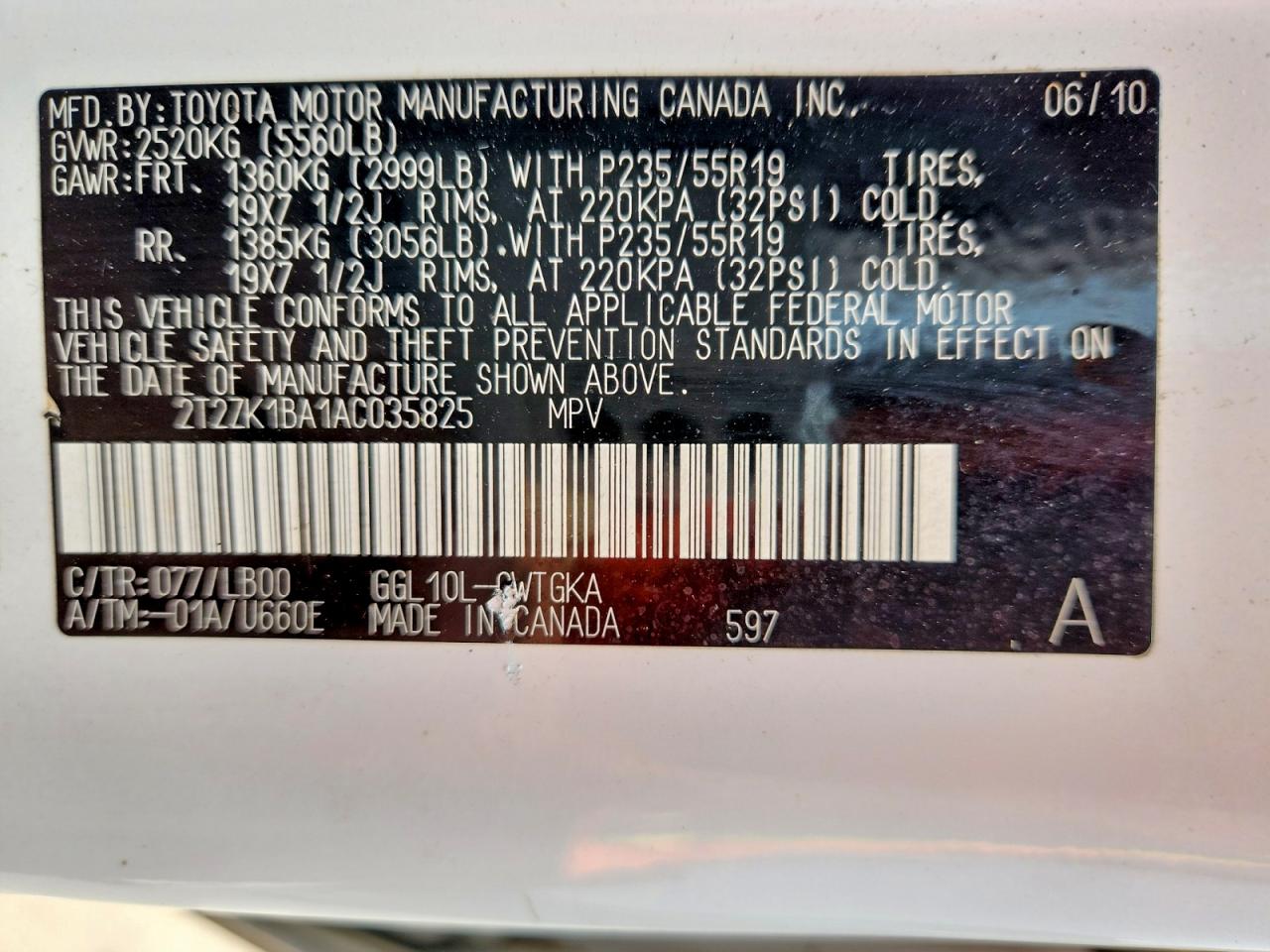 2010 Lexus Rx 350 White vin: 2T2ZK1BA1AC035825