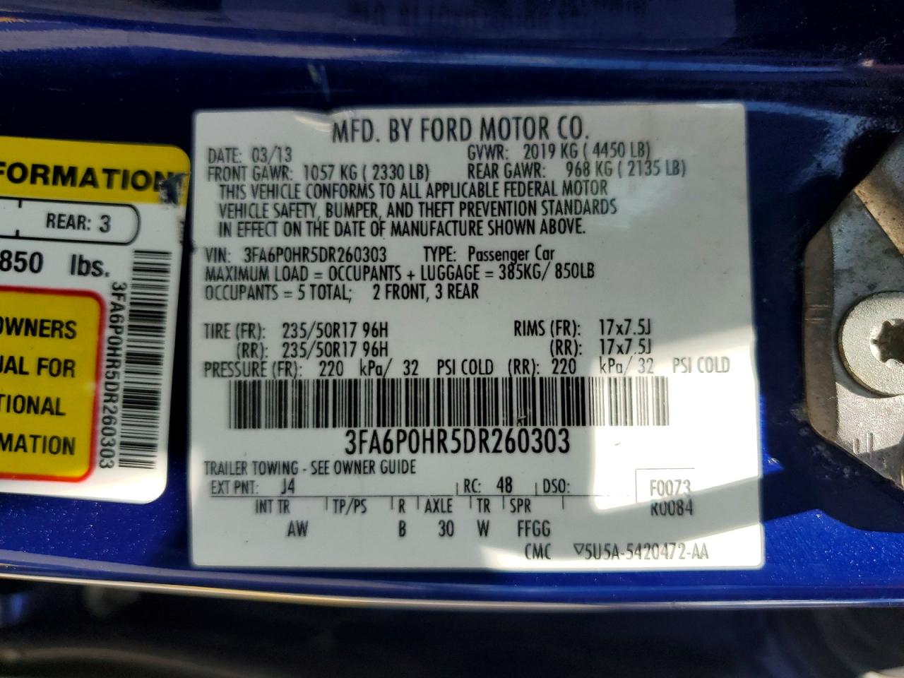 2013 Ford Fusion Se Blue vin: 3FA6P0HR5DR260303