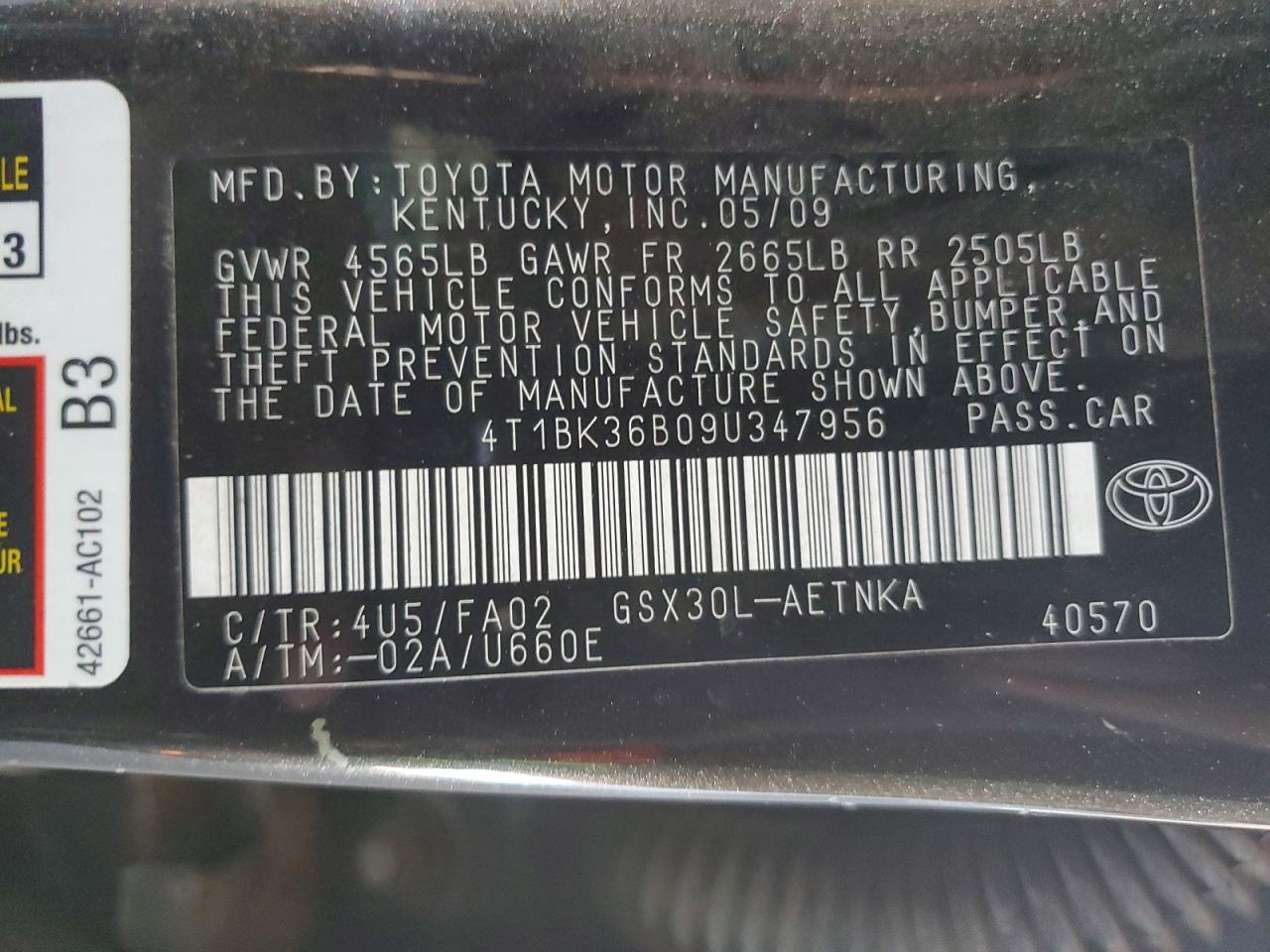 2009 Toyota Avalon Xl Black vin: 4T1BK36B09U347956