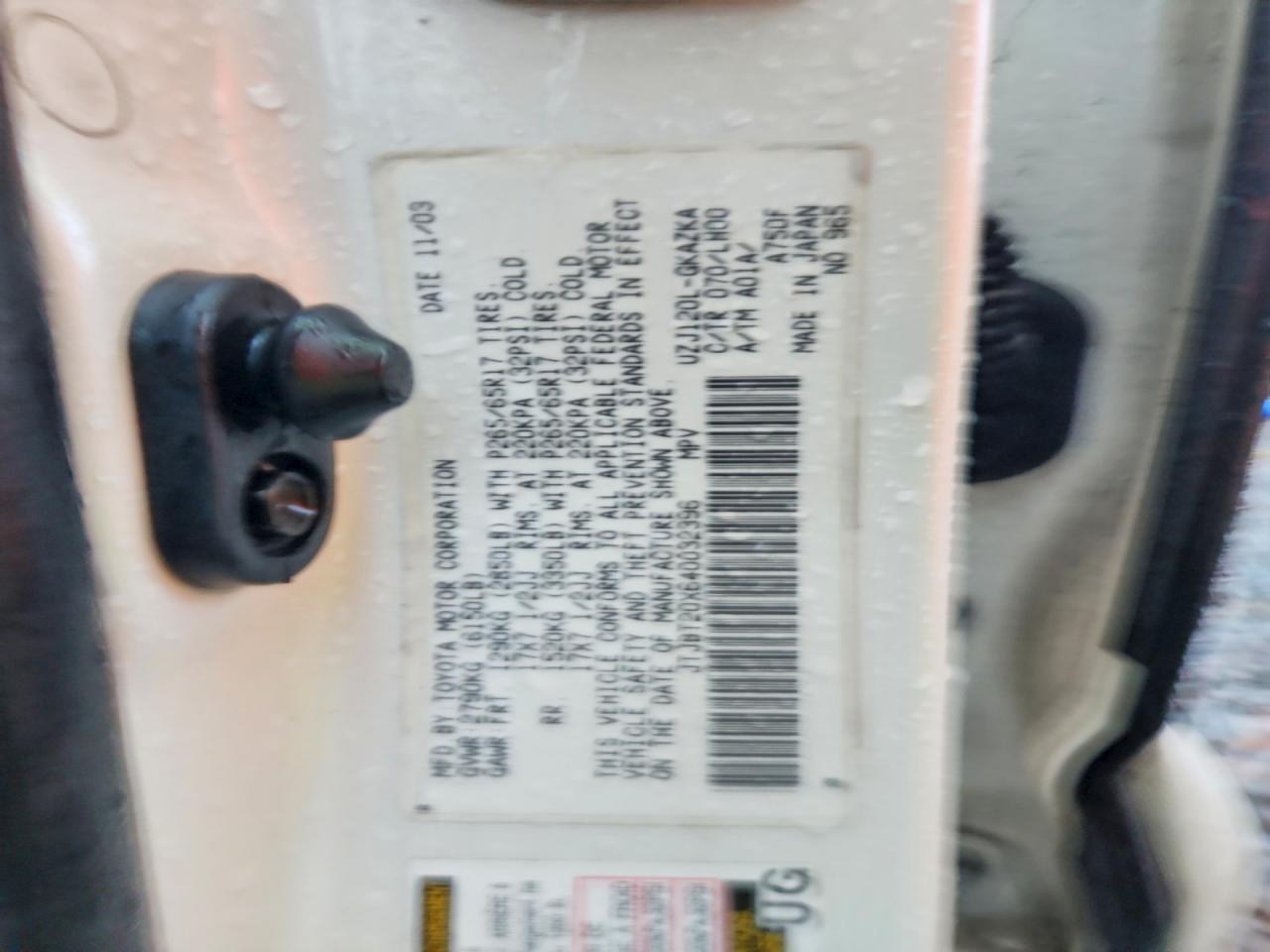 2004 Lexus Gx 470 White vin: JTJBT20X640032396