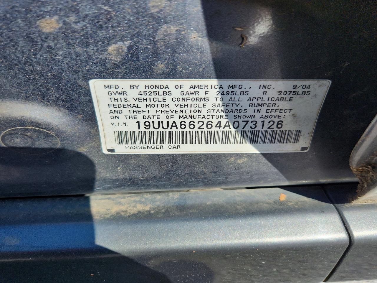 2004 Acura Tl Gray vin: 19UUA66264A073126