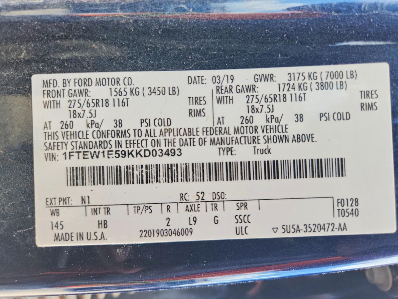 2019 Ford F150 Supercrew Blue vin: 1FTEW1E59KKD03493