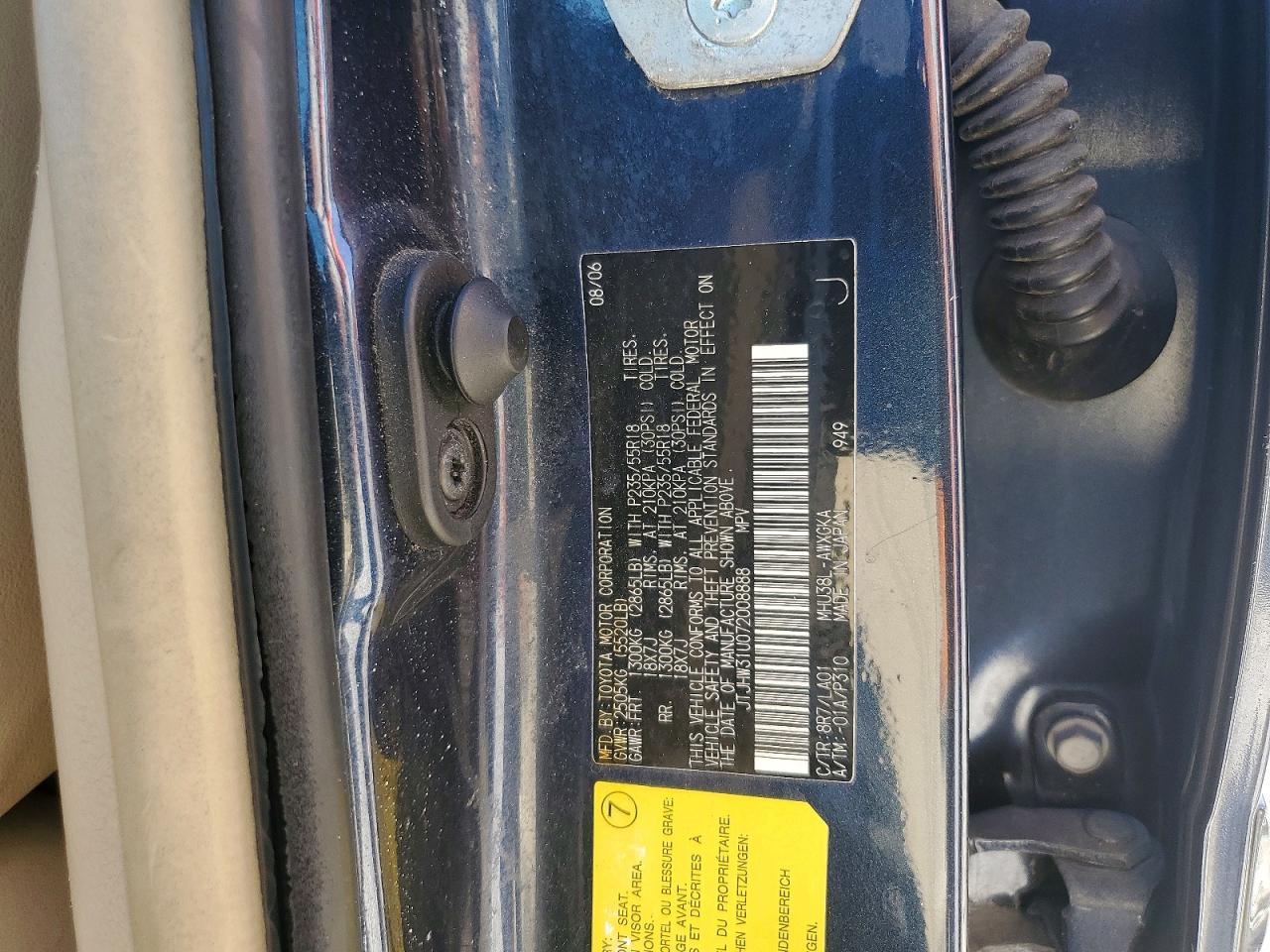 2007 Lexus Rx 400h Blue vin: JTJHW31U072008888