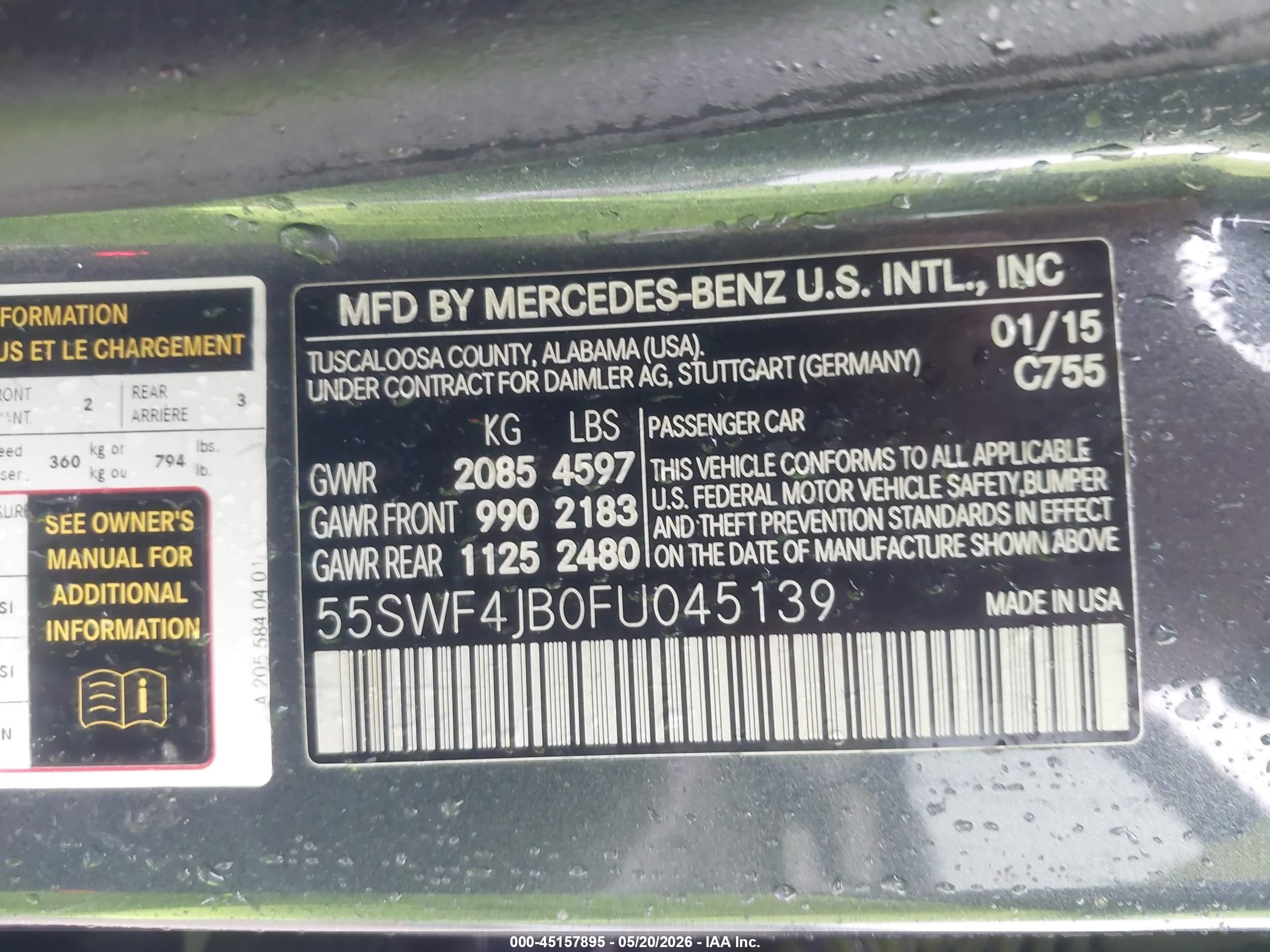 2015 Mercedes-benz C 300   Gray vin: 55SWF4JB0FU045139