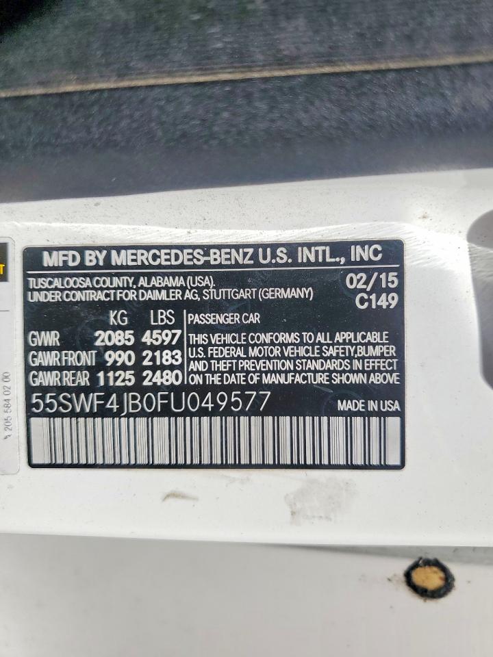 2015 Mercedes-benz C 300 White vin: 55SWF4JB0FU049577