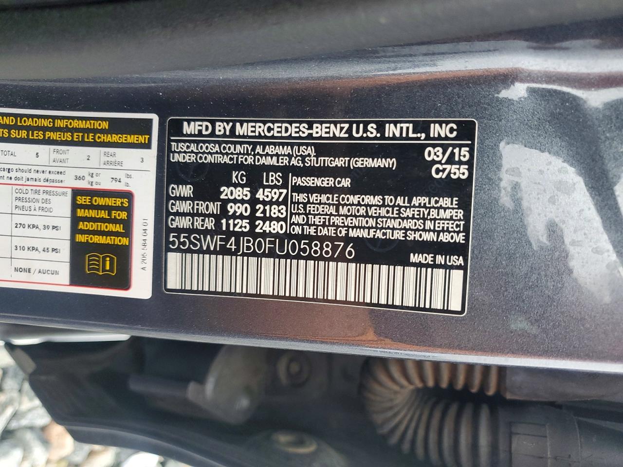 2015 Mercedes-benz C 300 Gray vin: 55SWF4JB0FU058876