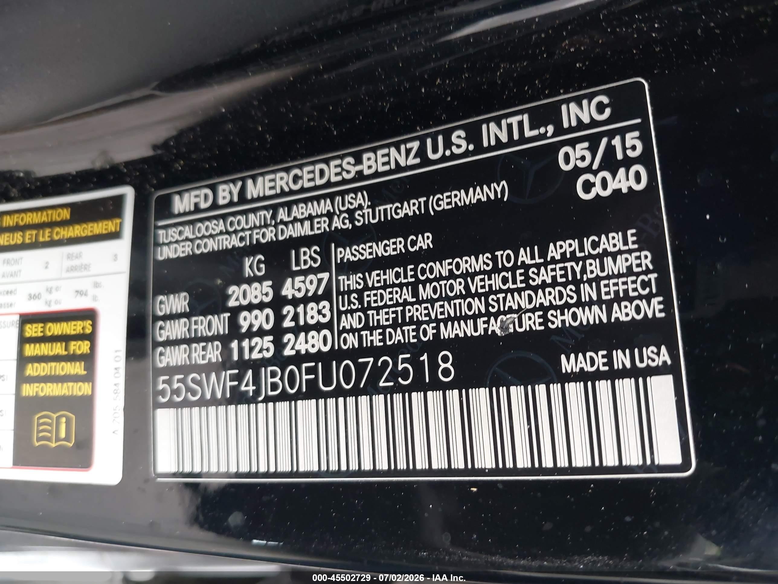 2015 Mercedes-benz C 300   Black vin: 55SWF4JB0FU072518