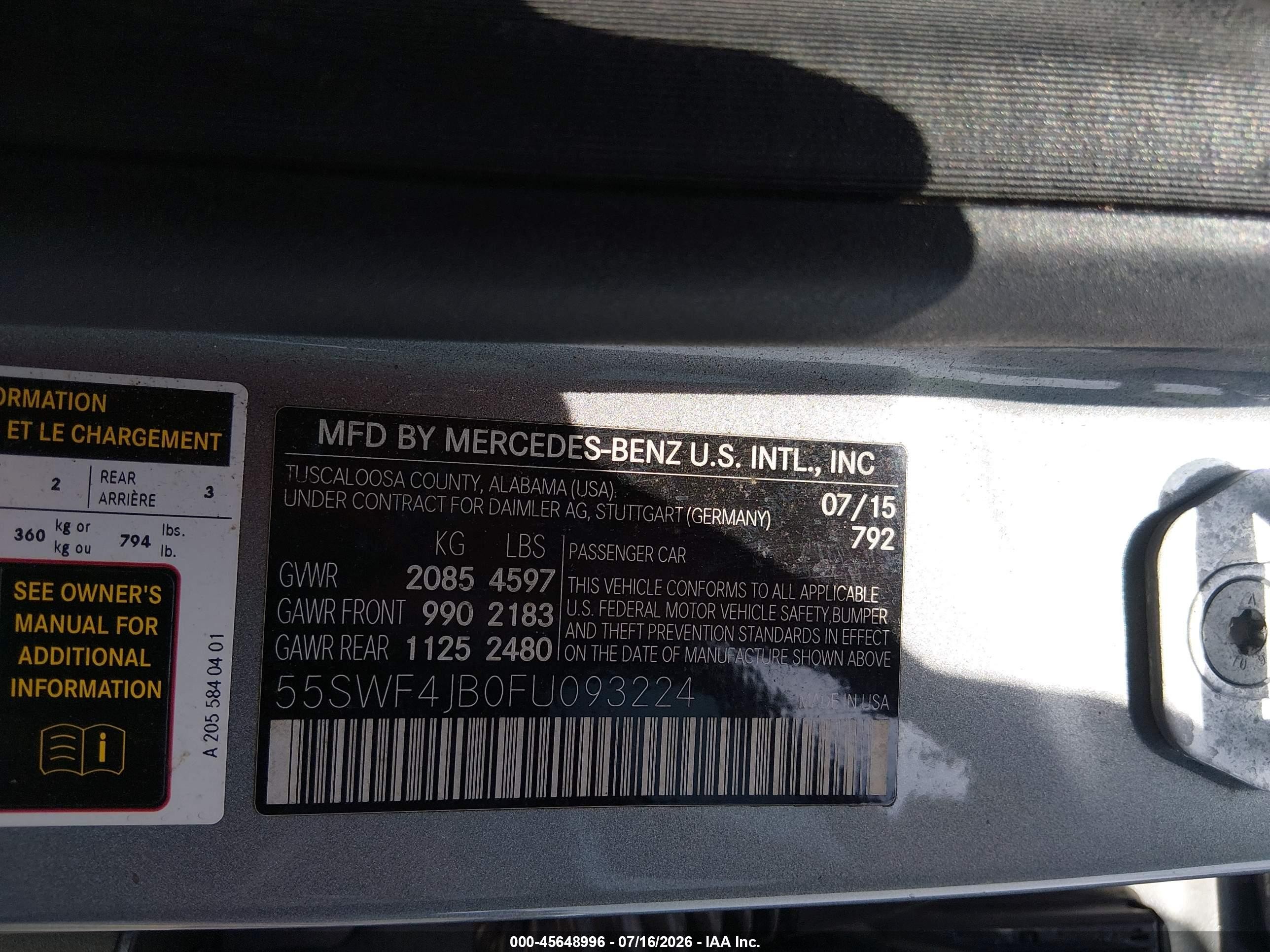 2015 Mercedes-benz C 300 Gray vin: 55SWF4JB0FU093224