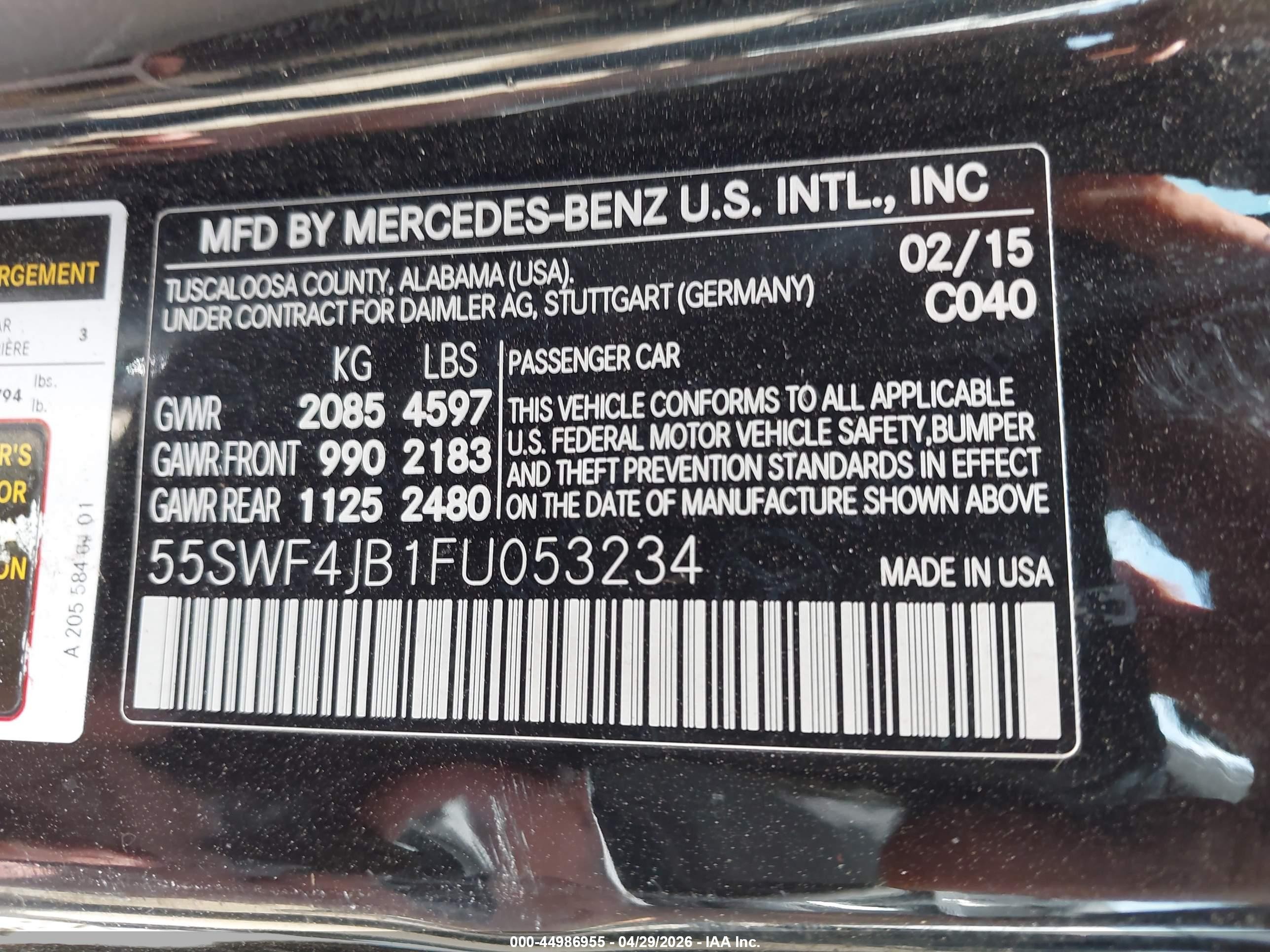 2015 Mercedes-benz C 300 Sport Черный vin: 55SWF4JB1FU053234