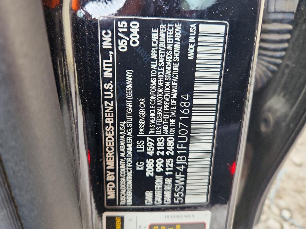 2015 Mercedes-benz C 300 Черный vin: 55SWF4JB1FU071684