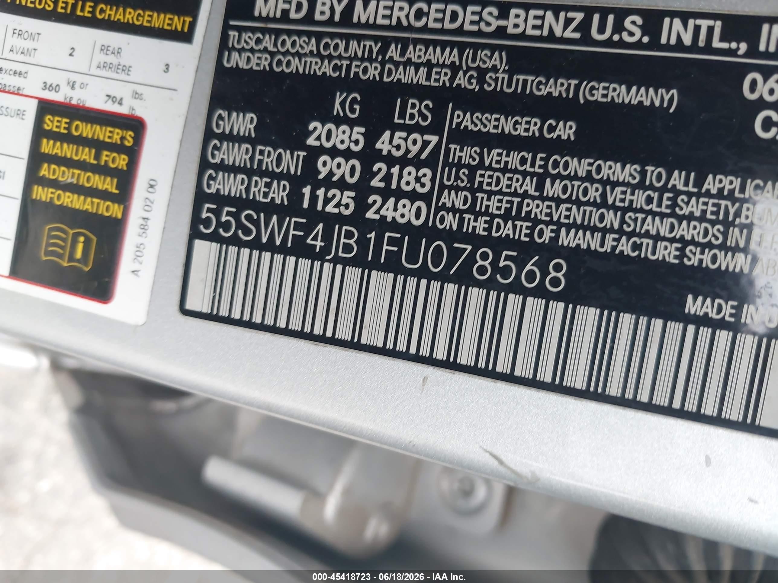 2015 Mercedes-benz C 300   Серебряный vin: 55SWF4JB1FU078568
