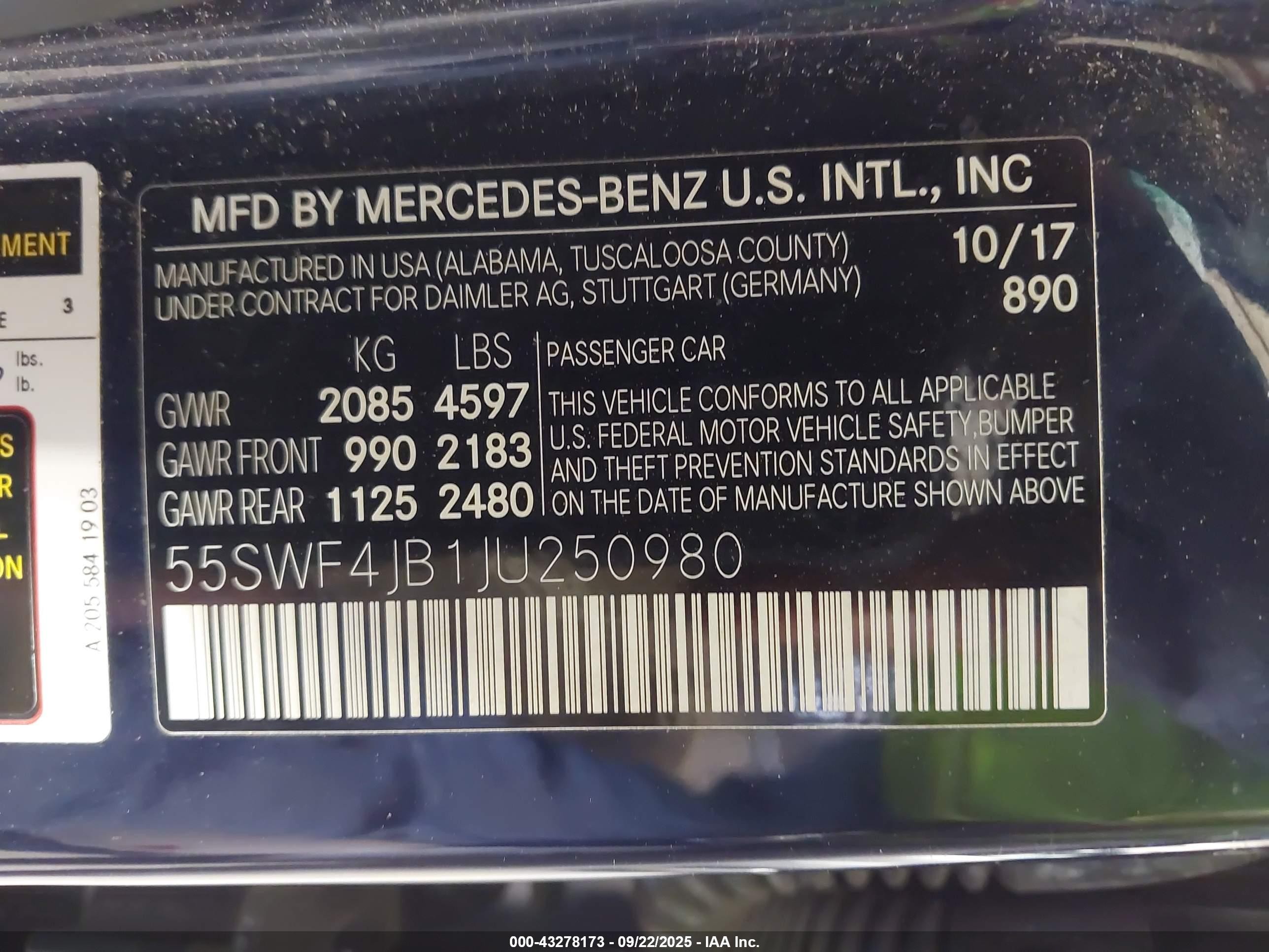 2018 Mercedes-benz C 300   Blue vin: 55SWF4JB1JU250980