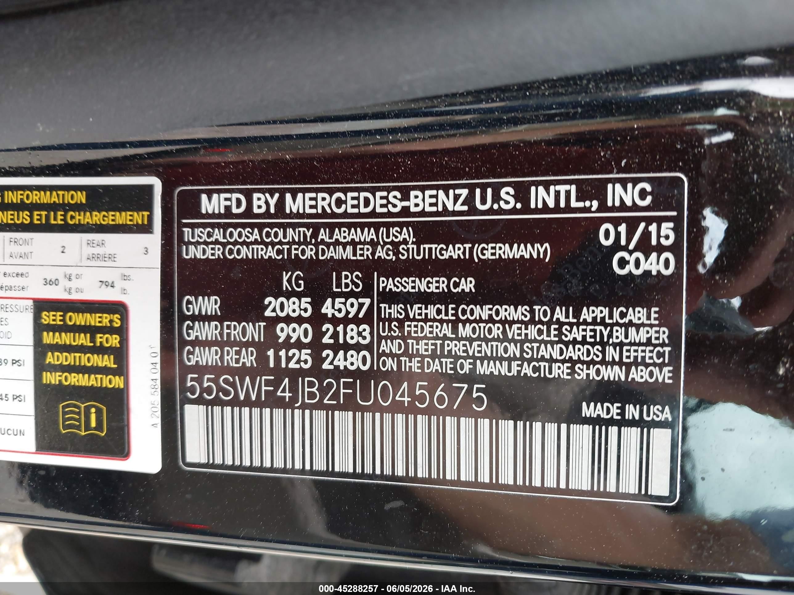 2015 Mercedes-benz C 300   Черный vin: 55SWF4JB2FU045675