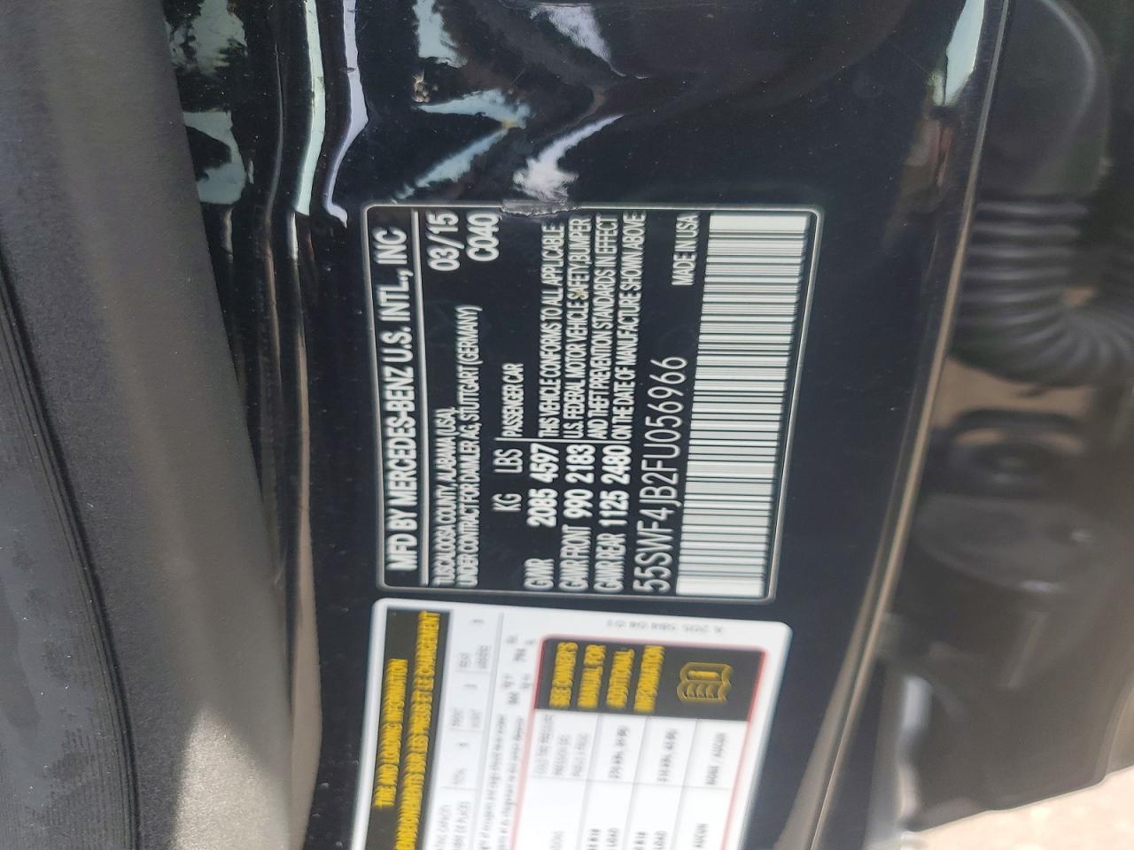 2015 Mercedes-benz C 300 Черный vin: 55SWF4JB2FU056966