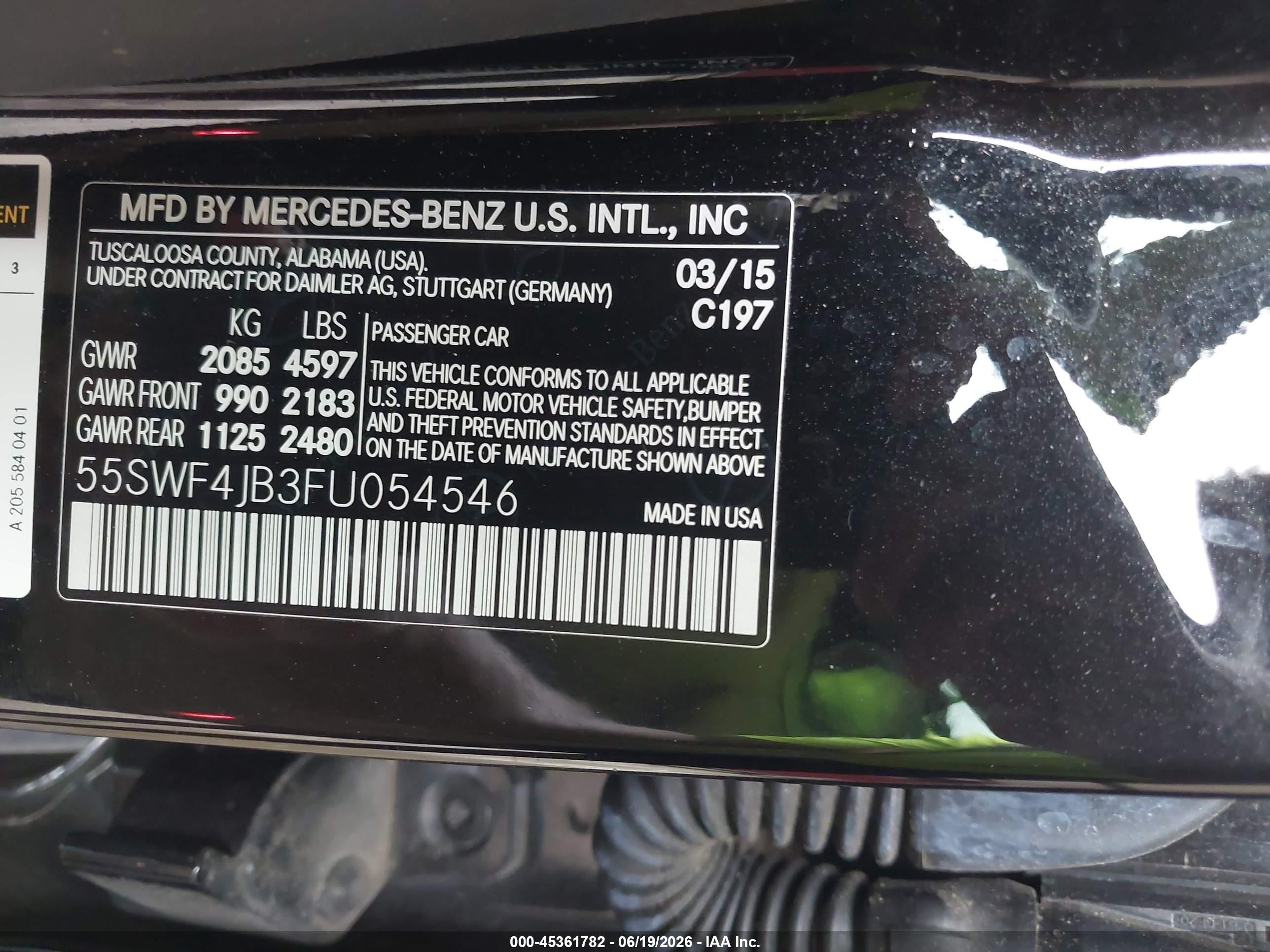 2015 Mercedes-benz C 300 Luxury/sport Black vin: 55SWF4JB3FU054546