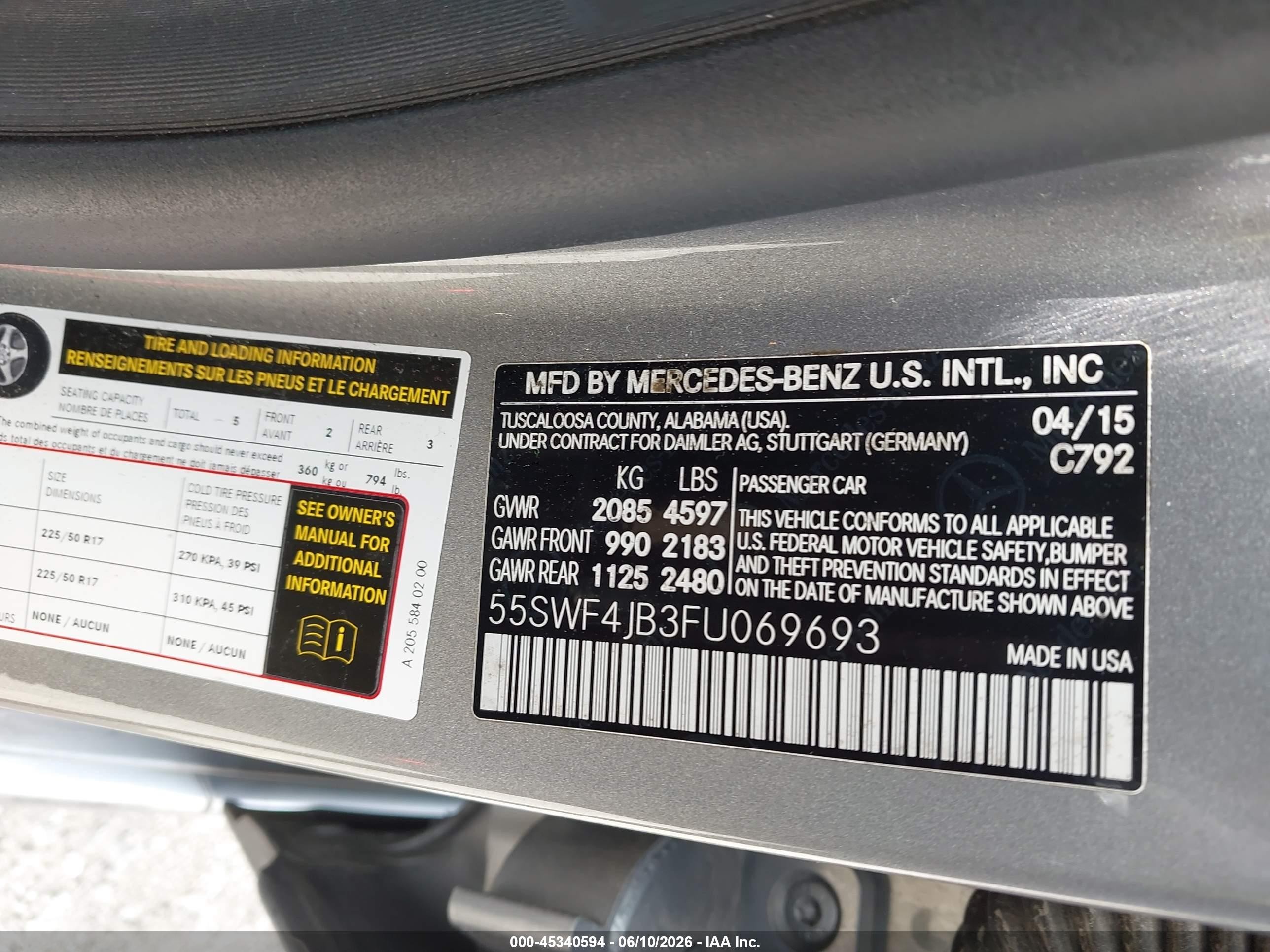2015 Mercedes-benz C 300 Серебряный vin: 55SWF4JB3FU069693