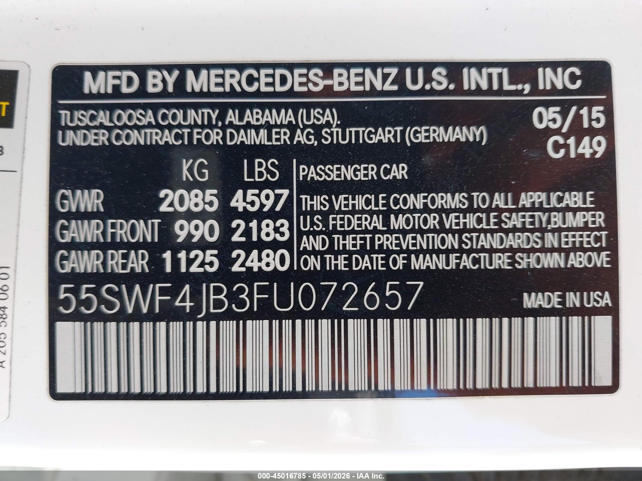 2015 Mercedes-benz C 300 Sport Black vin: 55SWF4JB3FU072657