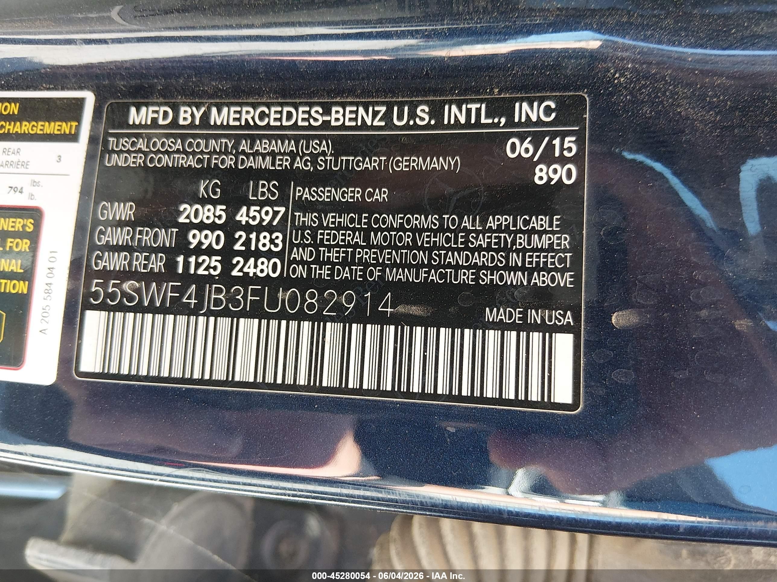 2015 Mercedes-benz C 300   Navy vin: 55SWF4JB3FU082914