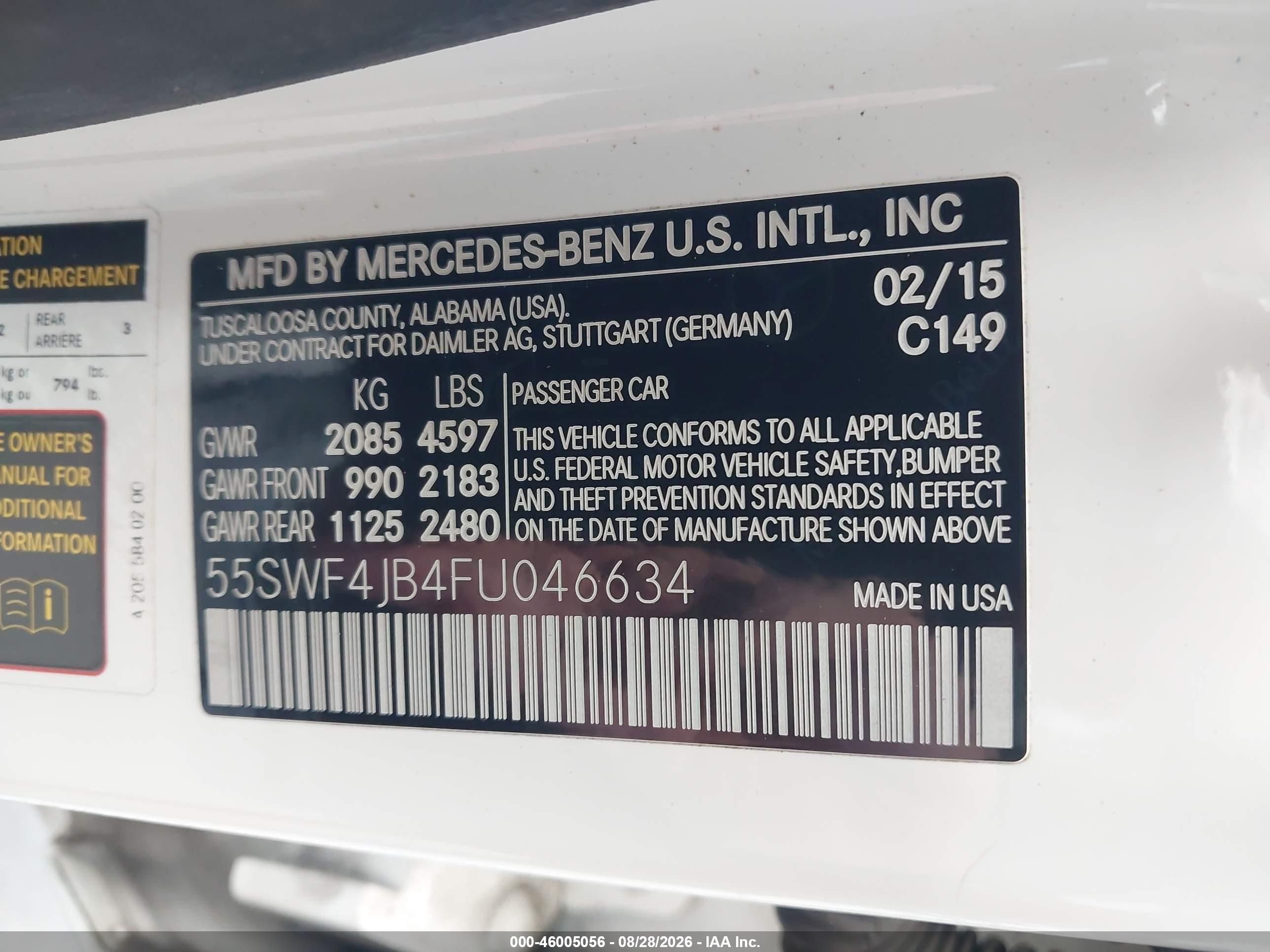 2015 Mercedes-benz C 300   Белый vin: 55SWF4JB4FU046634