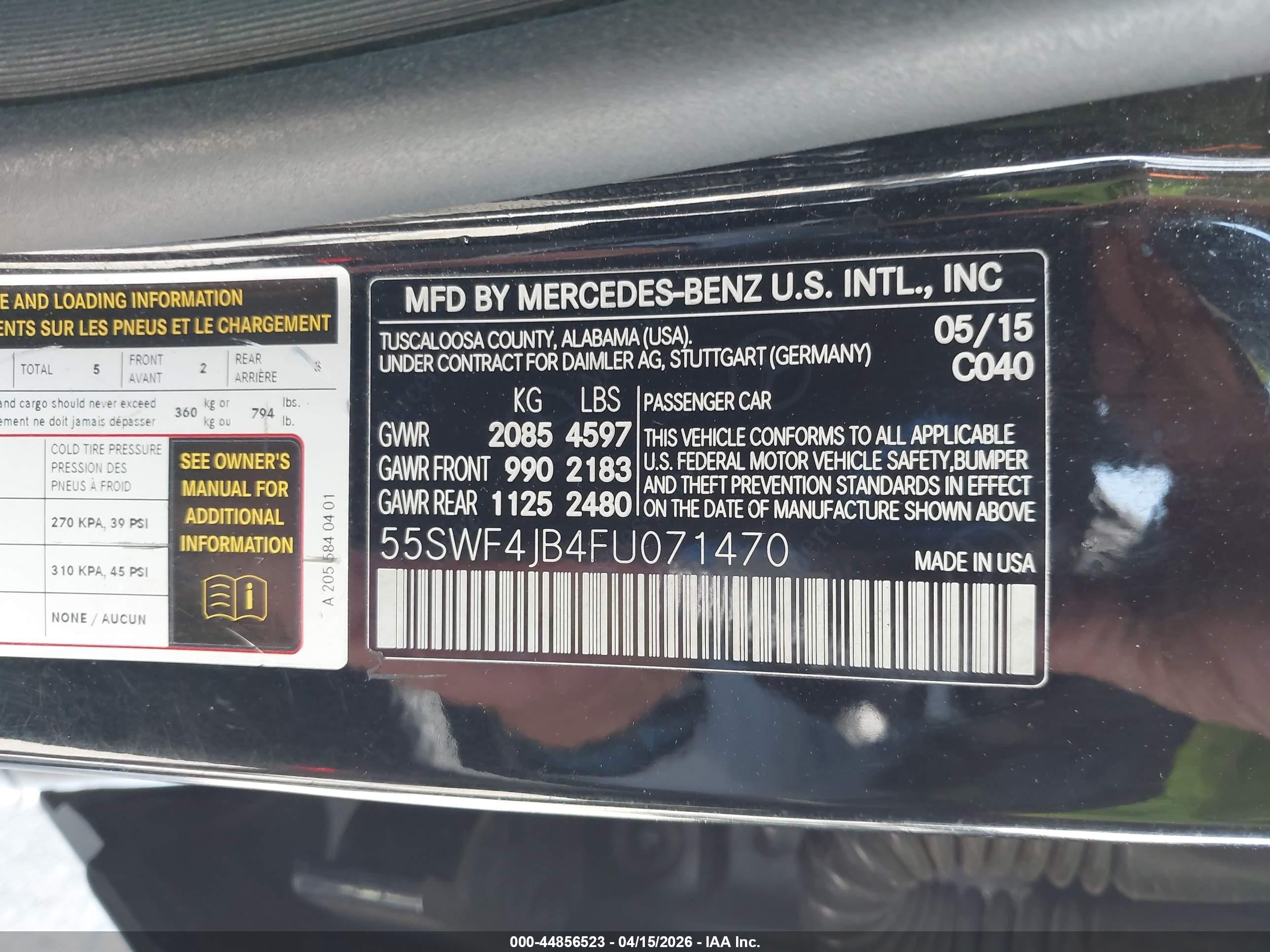 2015 Mercedes-benz C 300   Black vin: 55SWF4JB4FU071470