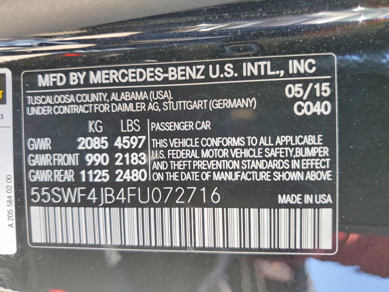 2015 Mercedes-benz C 300 Черный vin: 55SWF4JB4FU072716