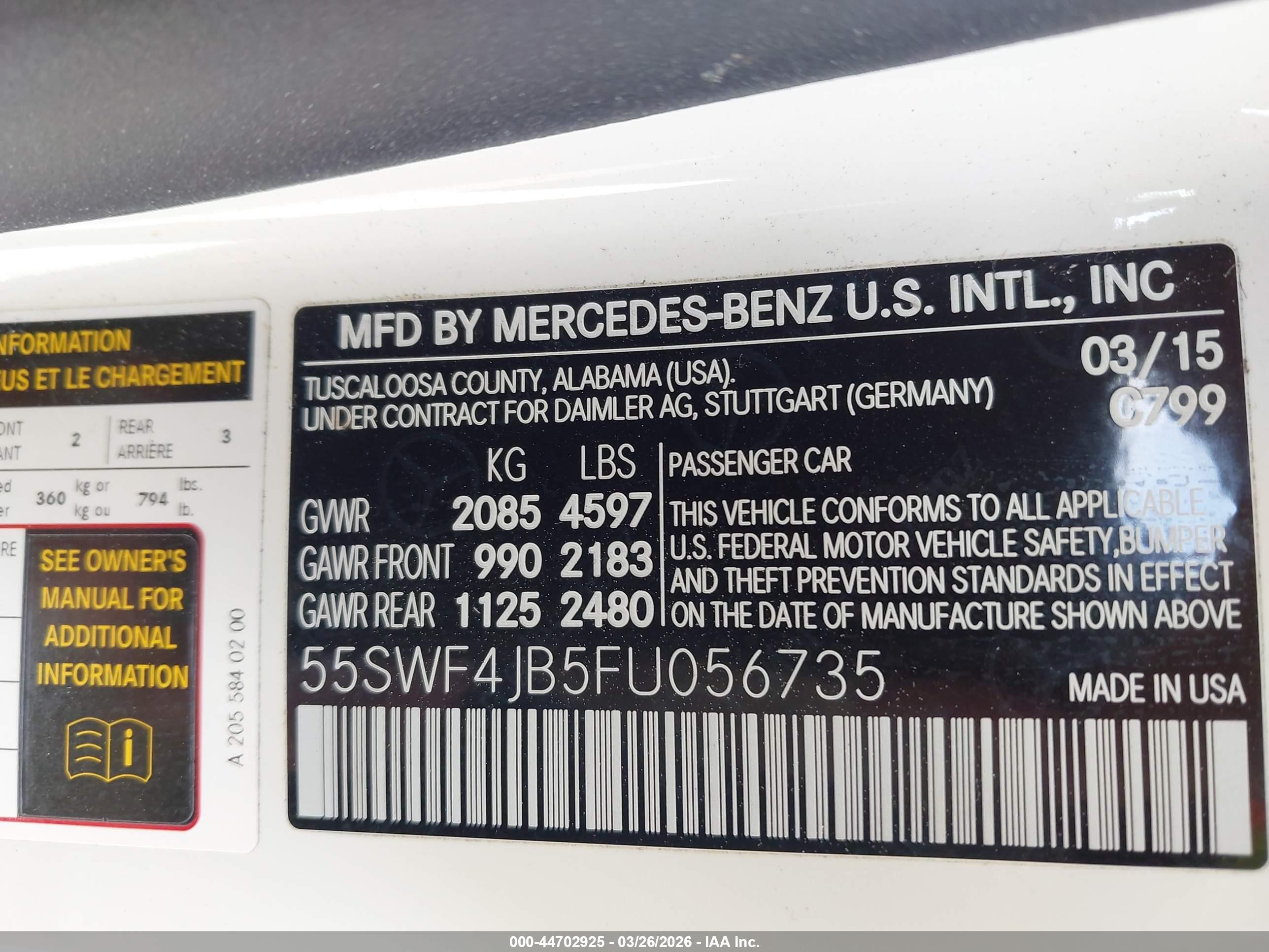 2015 Mercedes-benz C 300 Luxury White vin: 55SWF4JB5FU056735