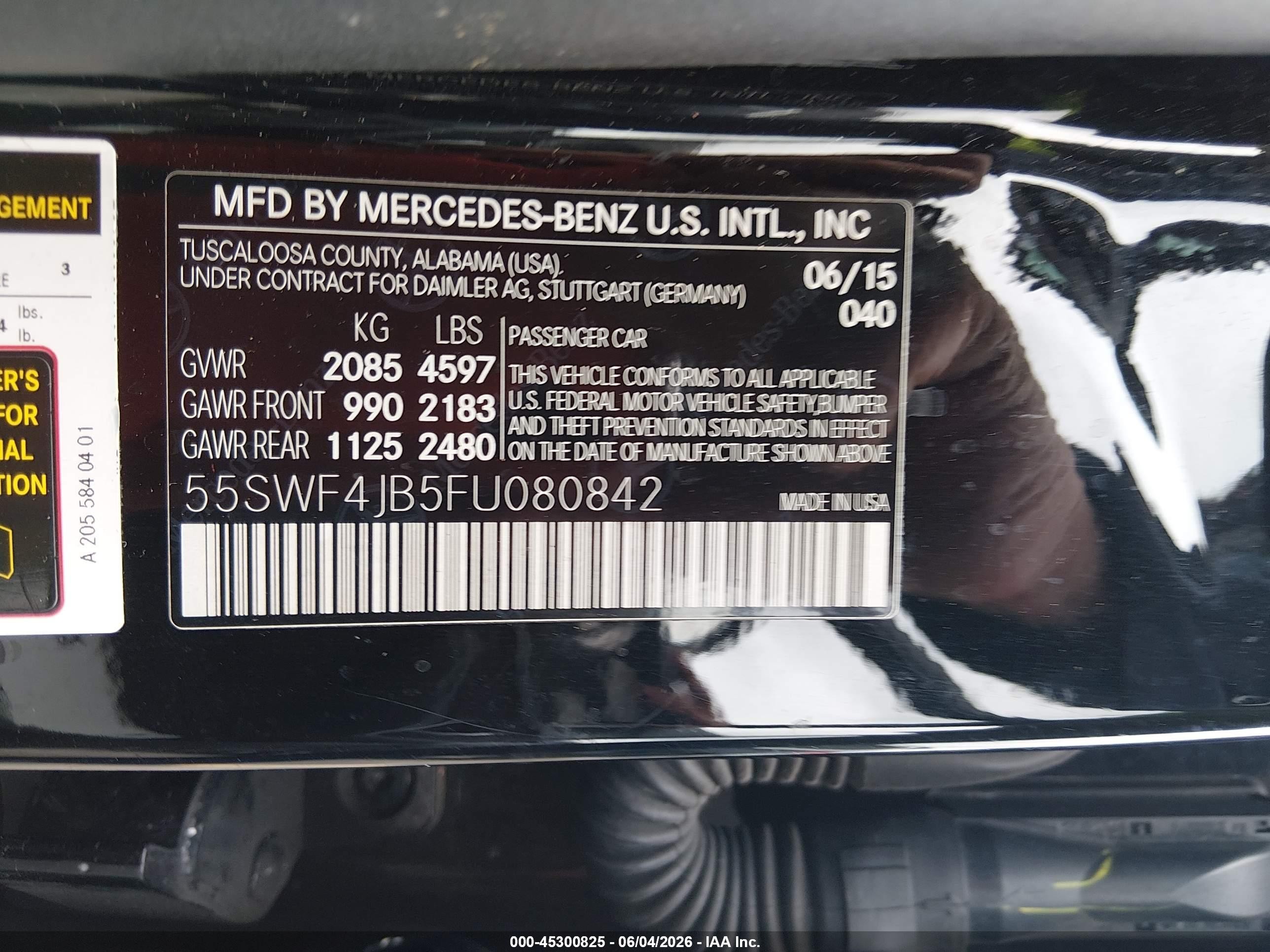 2015 Mercedes-benz C 300 Sport Black vin: 55SWF4JB5FU080842