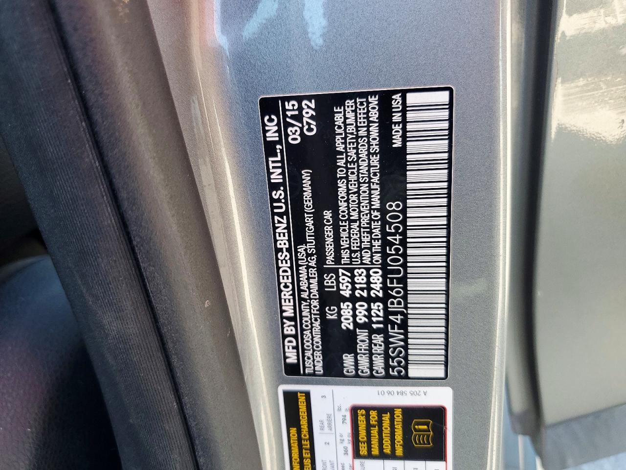 2015 Mercedes-benz C 300 Gray vin: 55SWF4JB6FU054508
