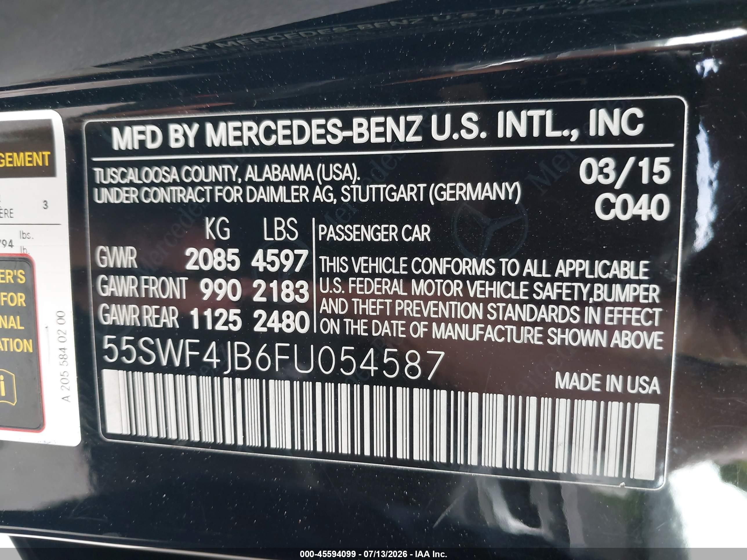 2015 Mercedes-benz C 300 Black vin: 55SWF4JB6FU054587