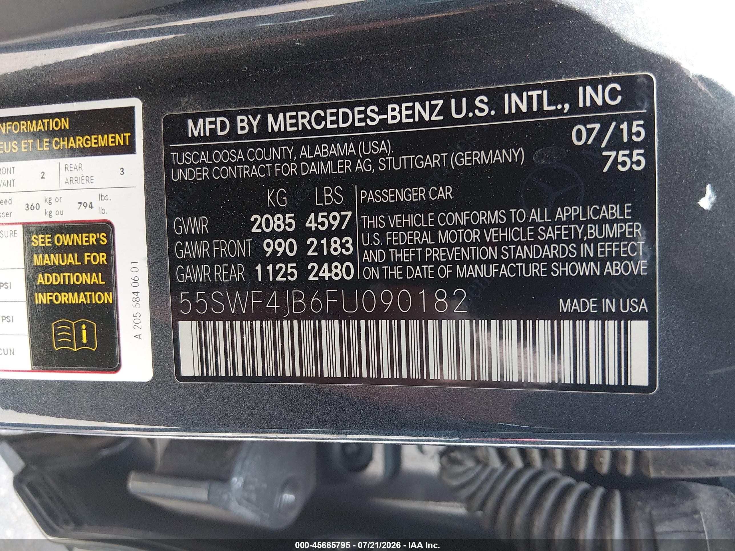 2015 Mercedes-benz C 300 Sport Черный vin: 55SWF4JB6FU090182