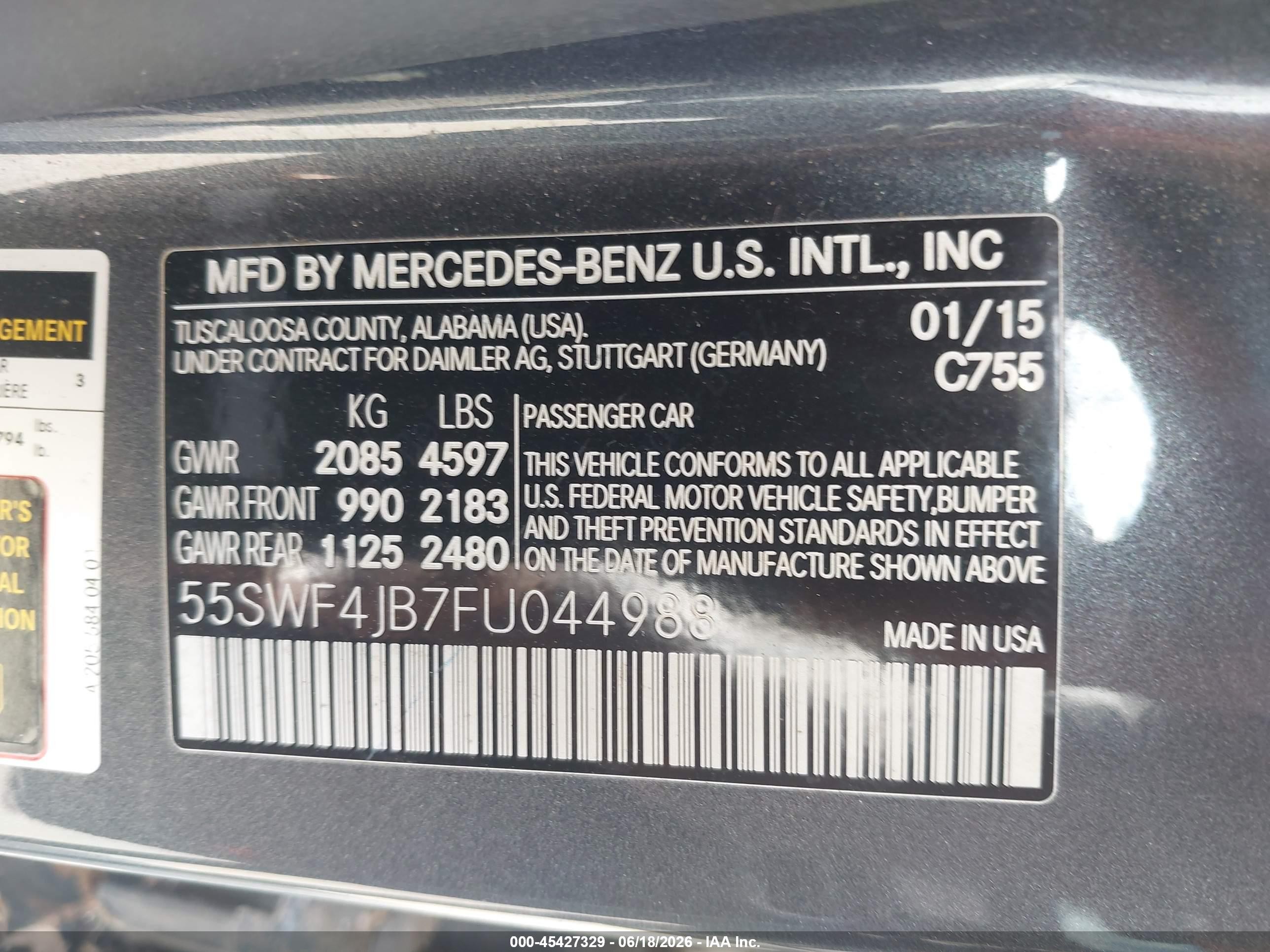 2015 Mercedes-benz C 300 Sport Gray vin: 55SWF4JB7FU044988