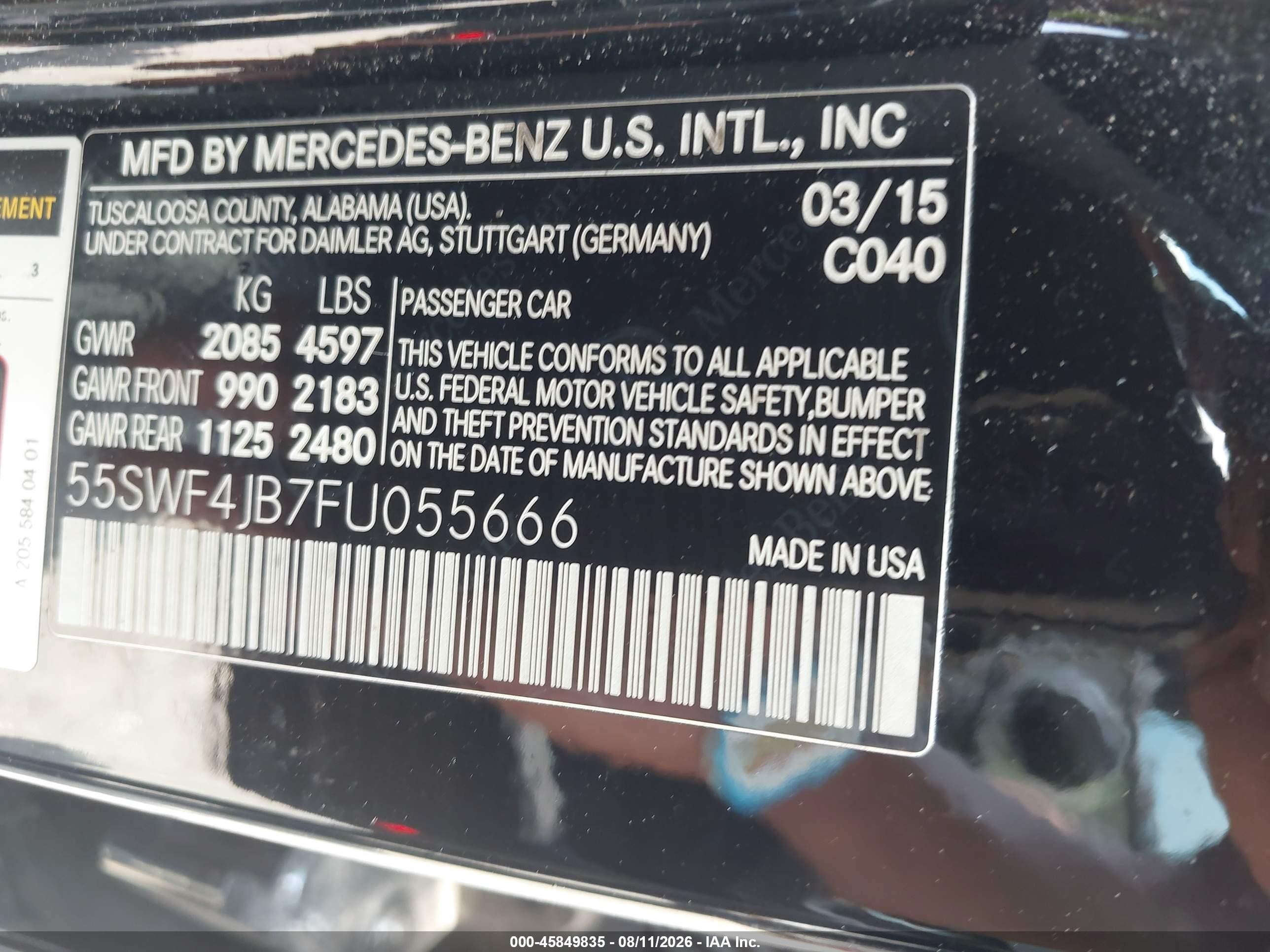 2015 Mercedes-benz C 300   Black vin: 55SWF4JB7FU055666