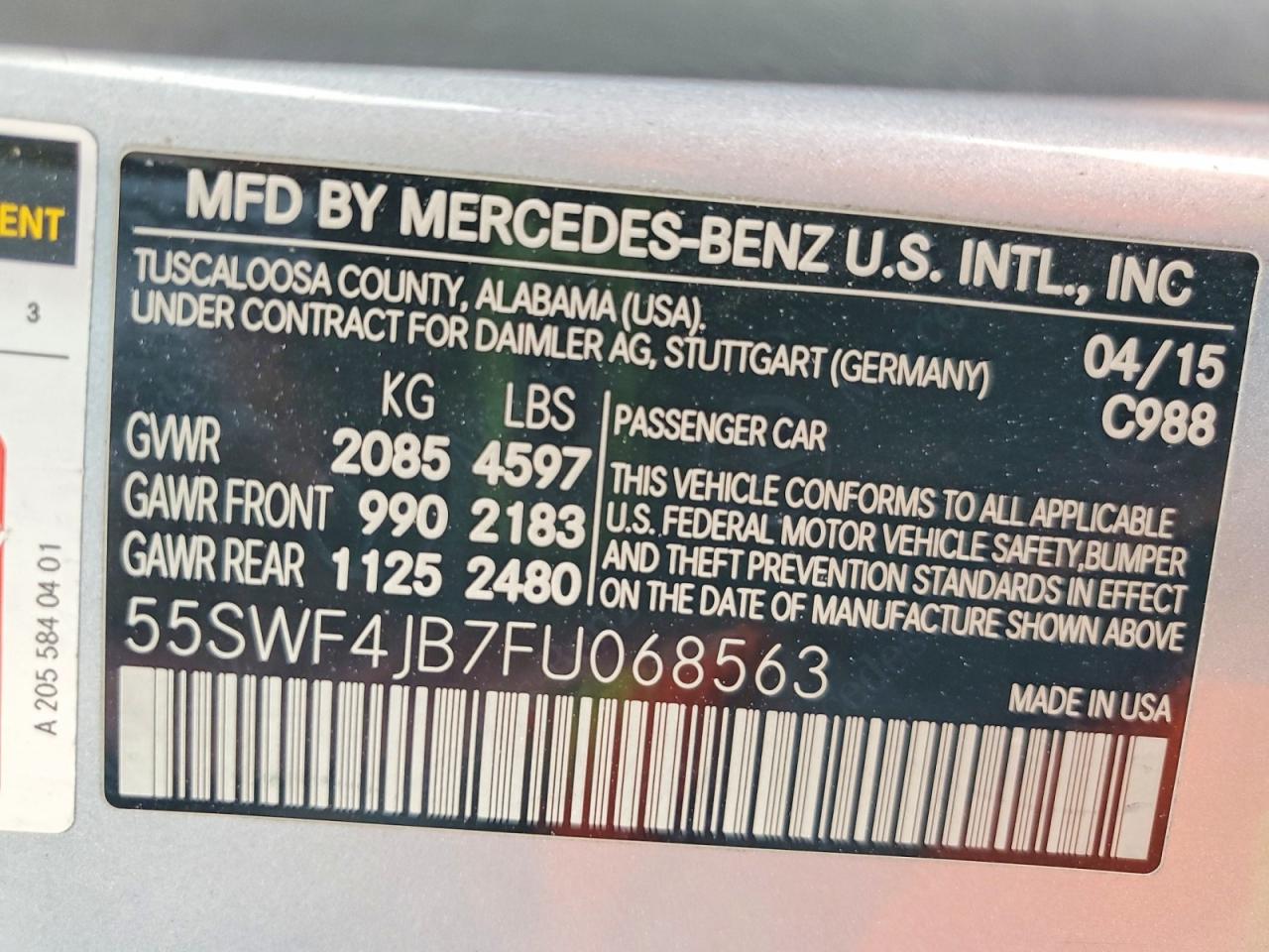 2015 Mercedes-benz C 300 Blue vin: 55SWF4JB7FU068563