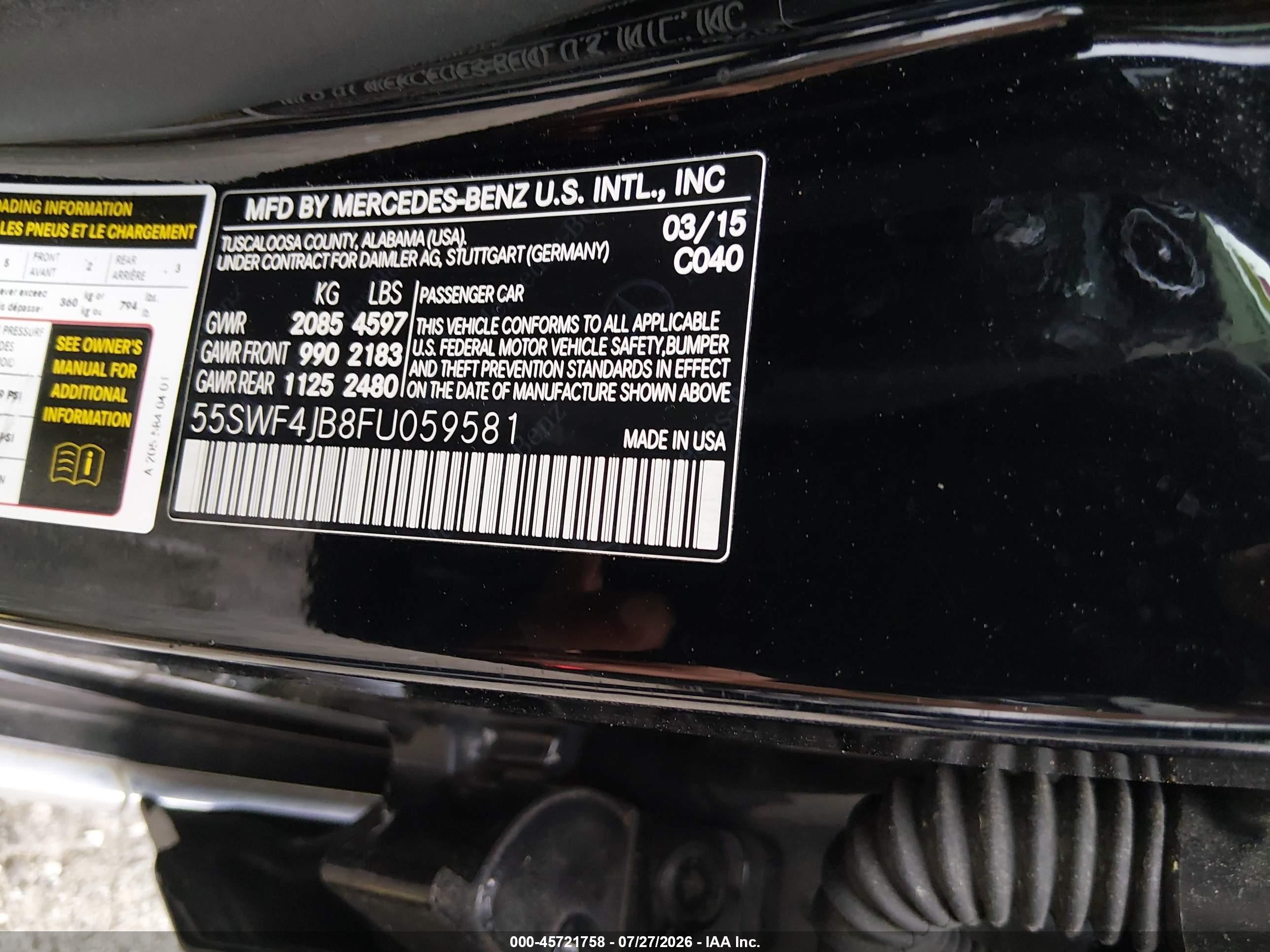 2015 Mercedes-benz C 300   Black vin: 55SWF4JB8FU059581