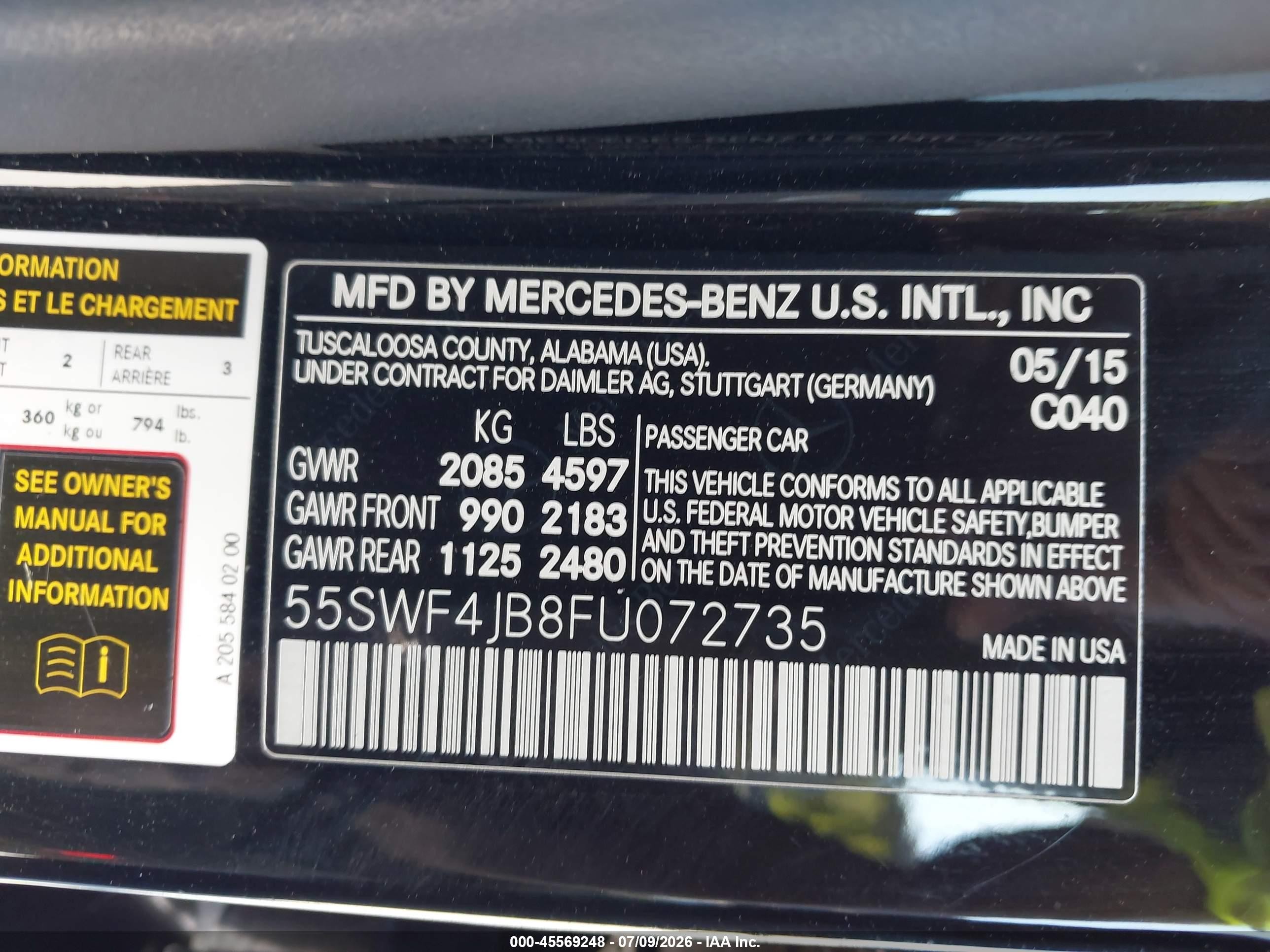 2015 Mercedes-benz C 300   Black vin: 55SWF4JB8FU072735