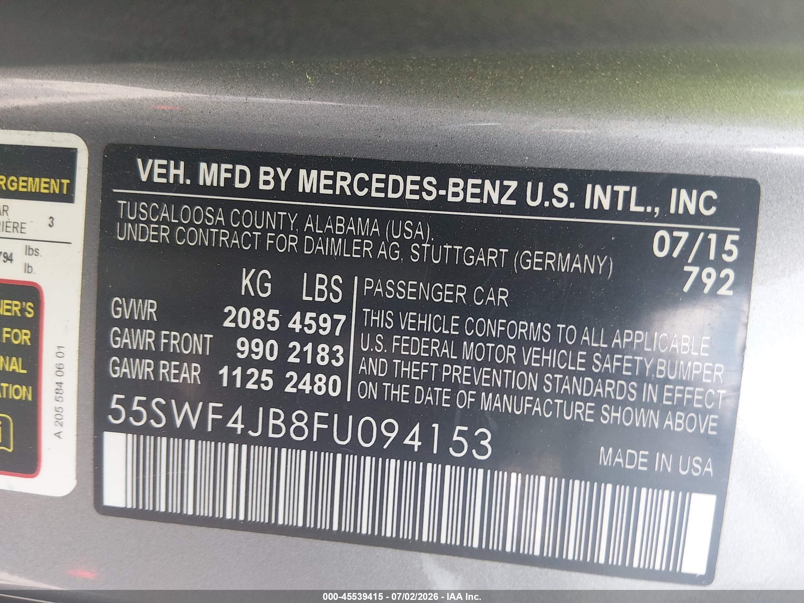 2015 Mercedes-benz C 300 Sport Gray vin: 55SWF4JB8FU094153