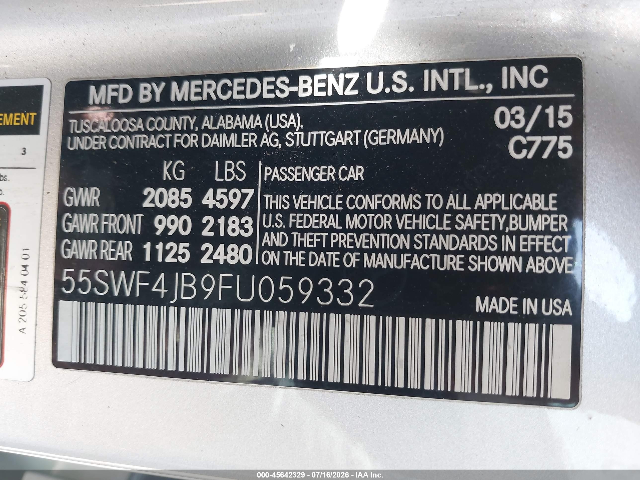 2015 Mercedes-benz C 300   Silver vin: 55SWF4JB9FU059332