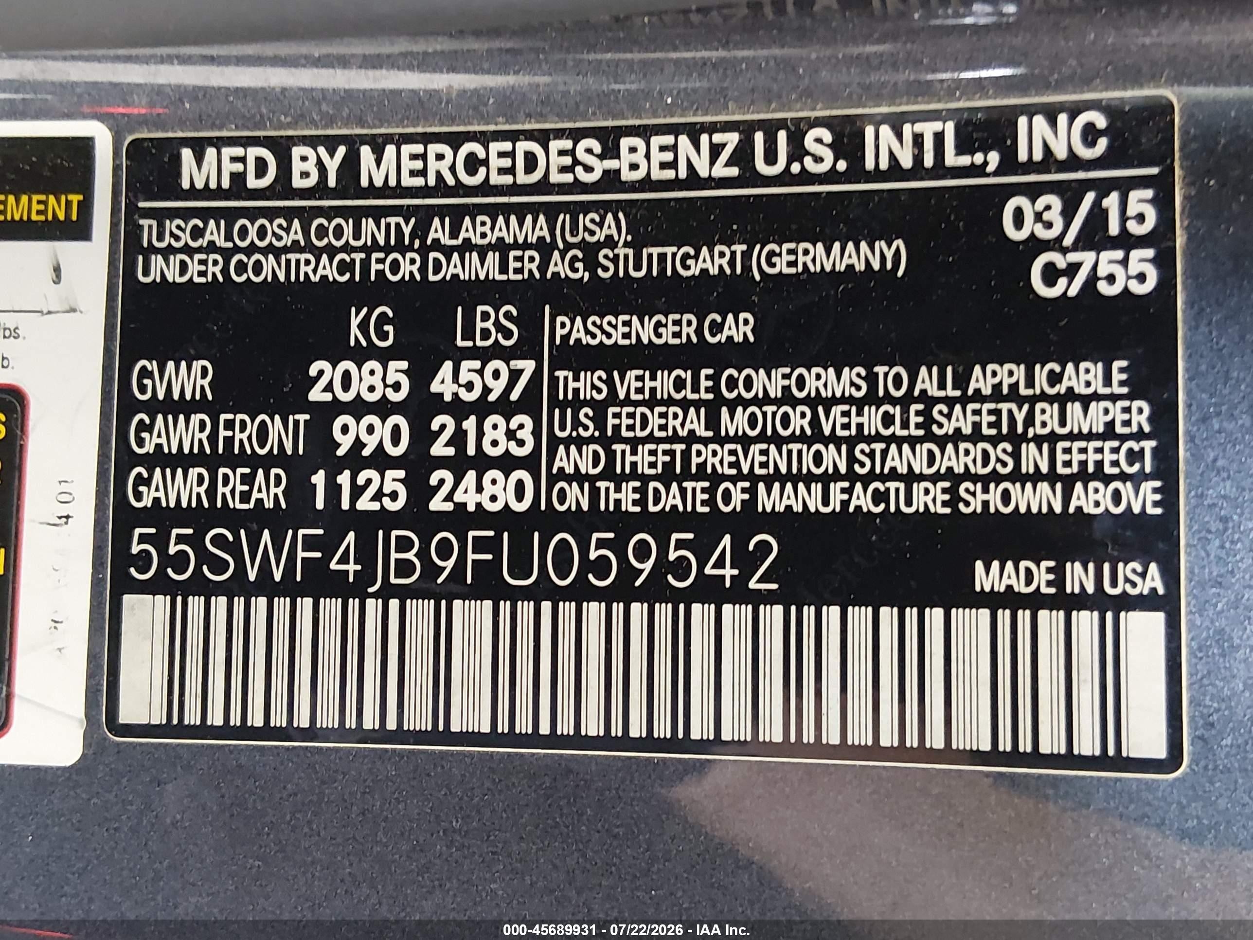 2015 Mercedes-benz C 300   Blue vin: 55SWF4JB9FU059542