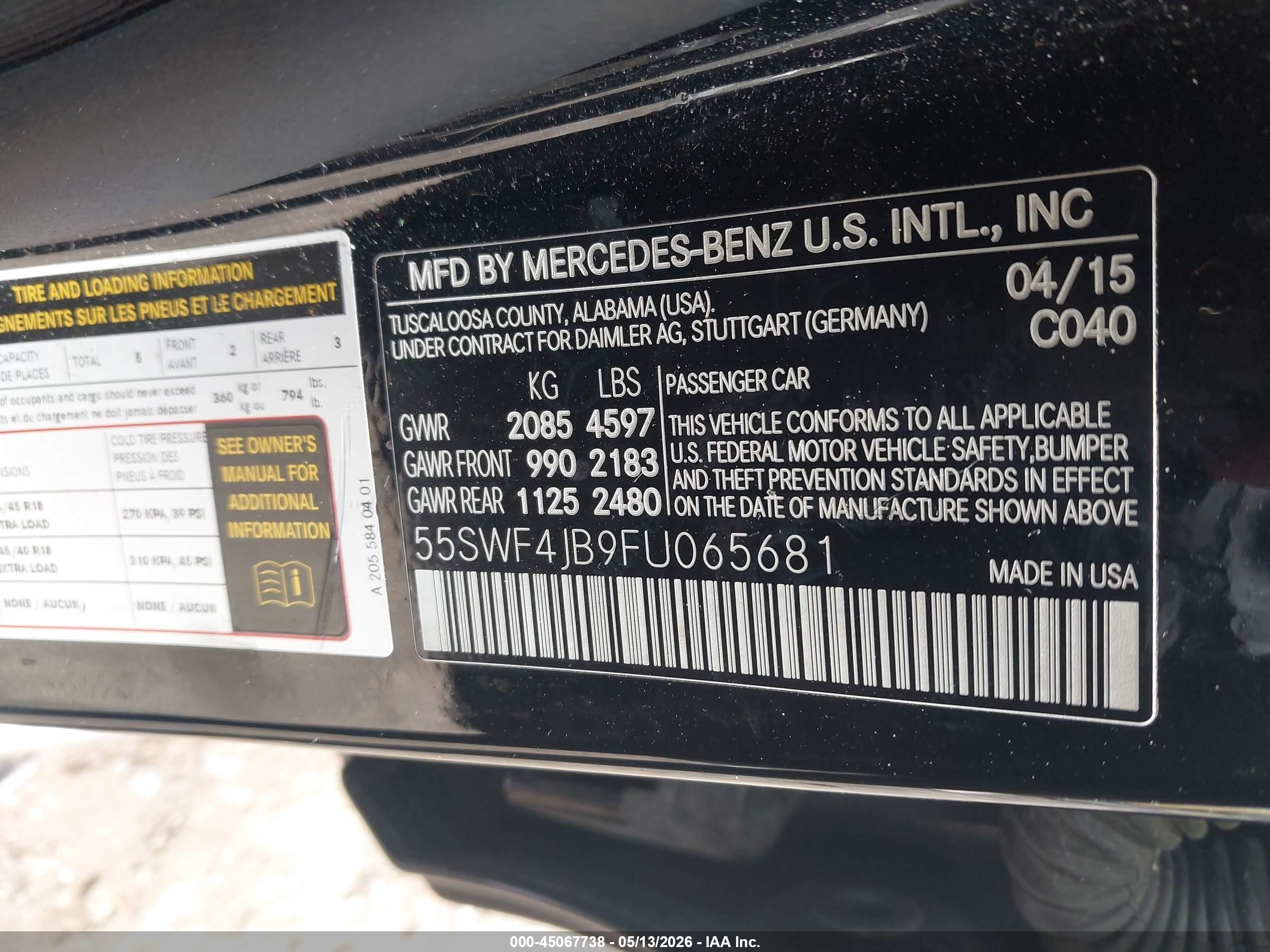 2015 Mercedes-benz C 300   Black vin: 55SWF4JB9FU065681