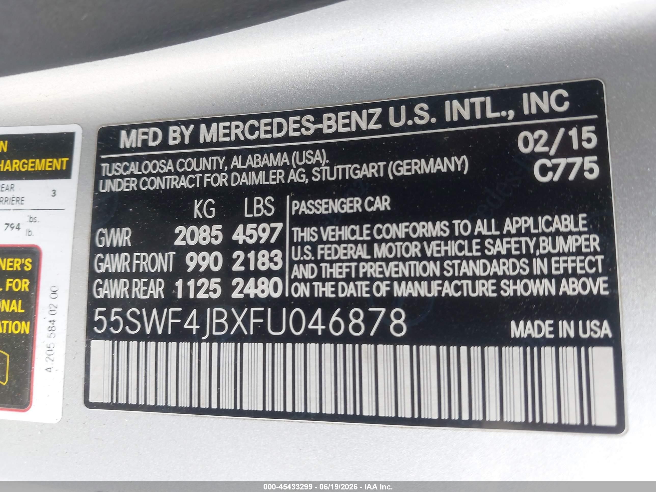 2015 Mercedes-benz C 300 Серебряный vin: 55SWF4JBXFU046878