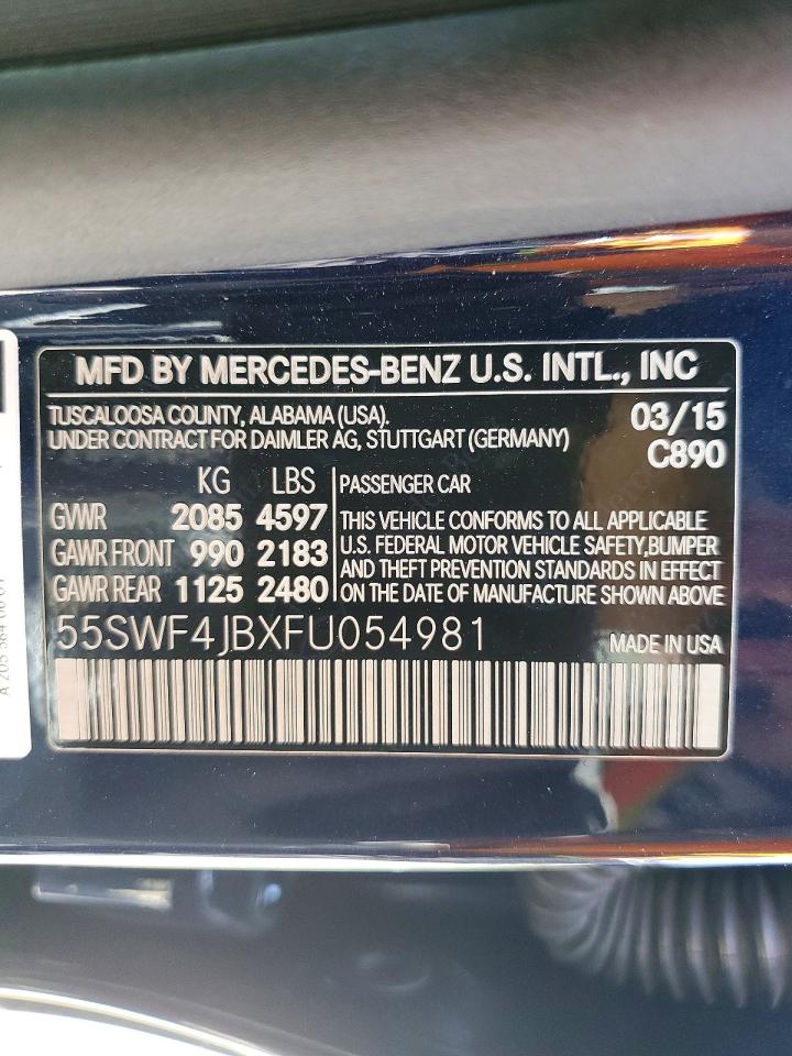 2015 Mercedes-benz C 300 Blue vin: 55SWF4JBXFU054981