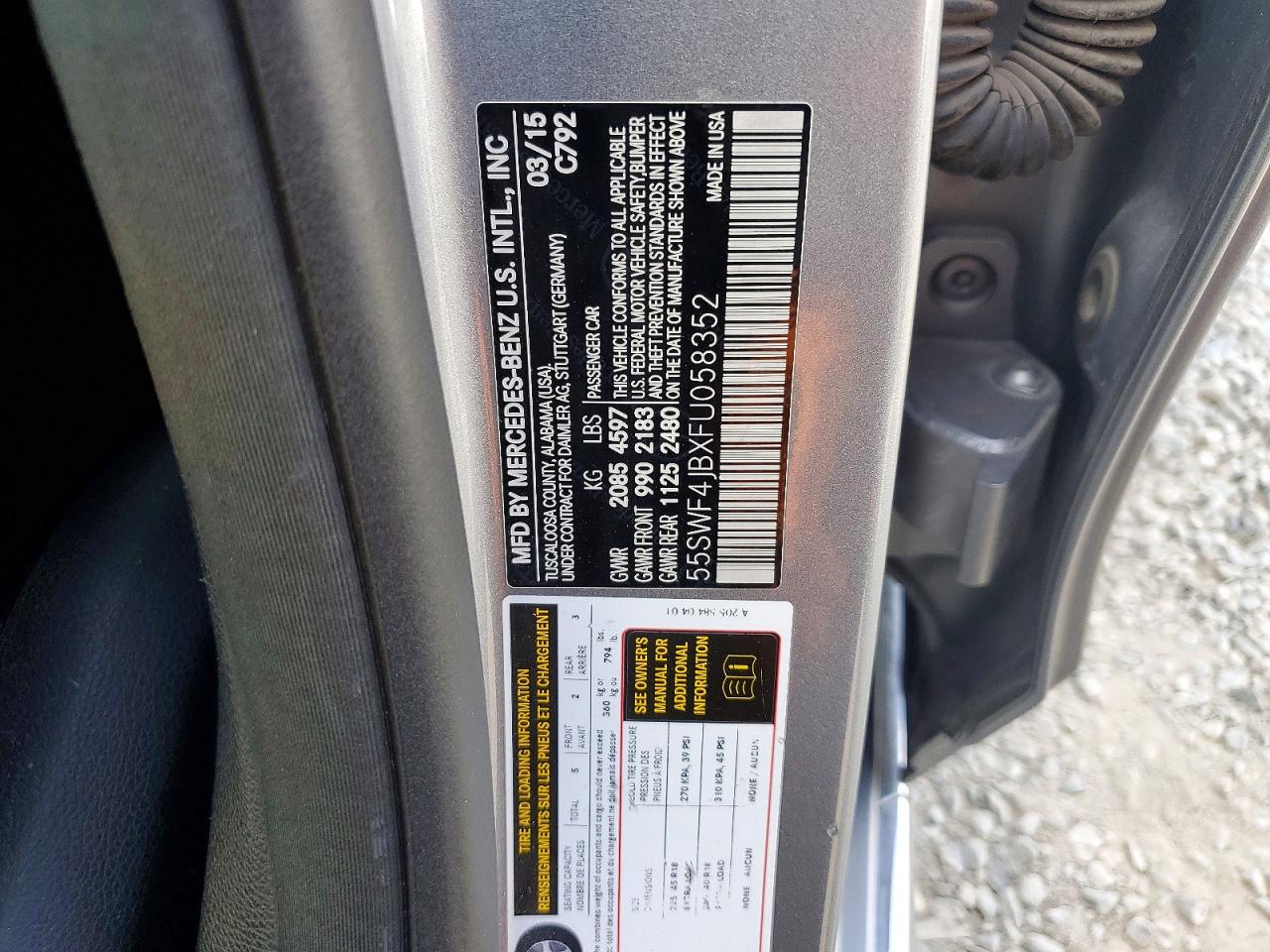 2015 Mercedes-benz C 300 Серебряный vin: 55SWF4JBXFU058352