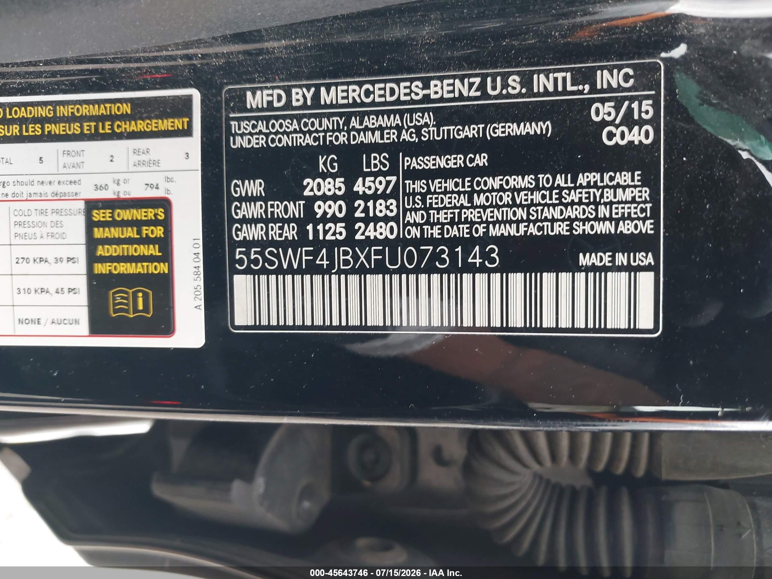 2015 Mercedes-benz C 300 Black vin: 55SWF4JBXFU073143