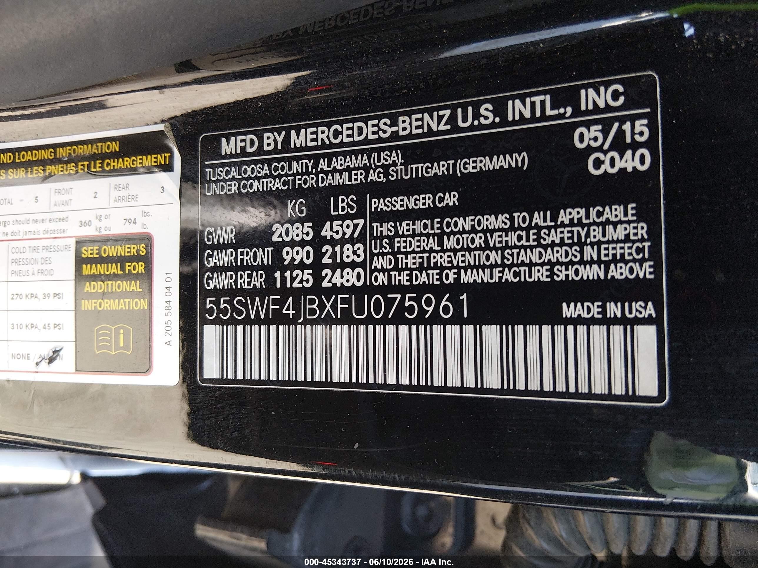 2015 Mercedes-benz C 300   Black vin: 55SWF4JBXFU075961
