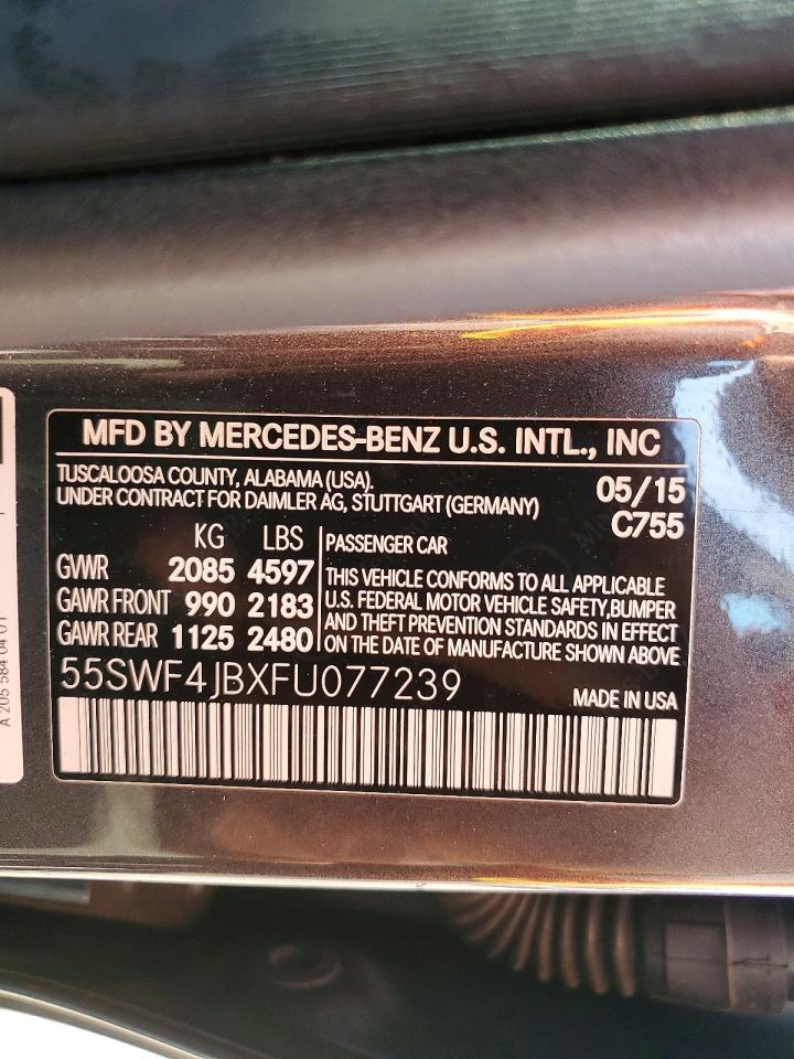 2015 Mercedes-benz C 300 Gray vin: 55SWF4JBXFU077239