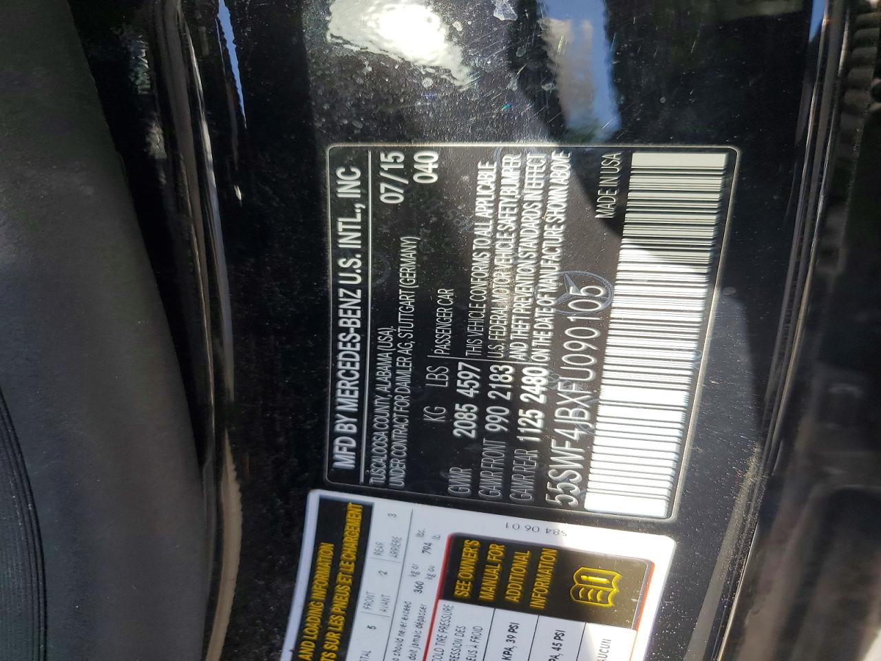 2015 Mercedes-benz C 300 Black vin: 55SWF4JBXFU090105